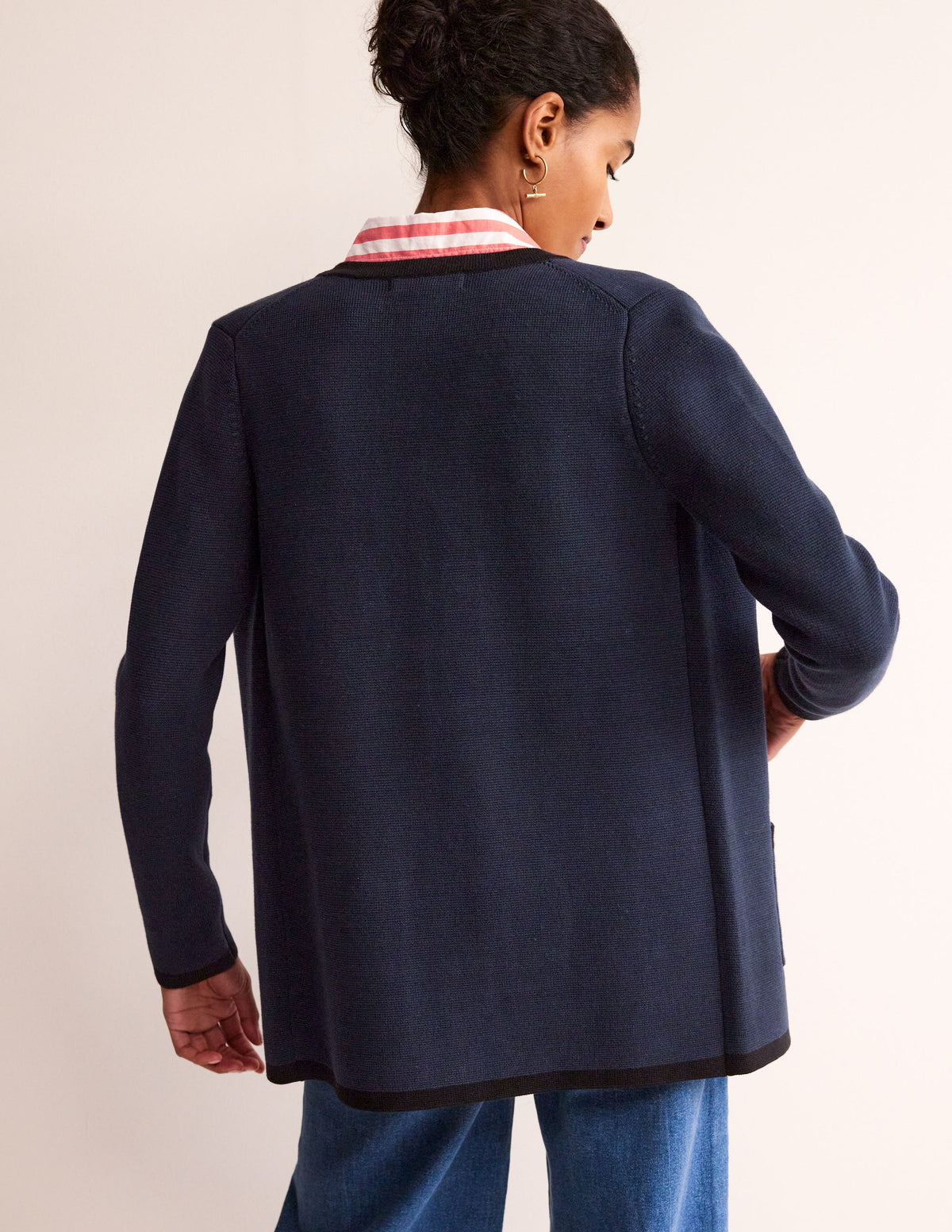 Holly Longline Knitted Jacket-Navy, Black Tipping - Image 3