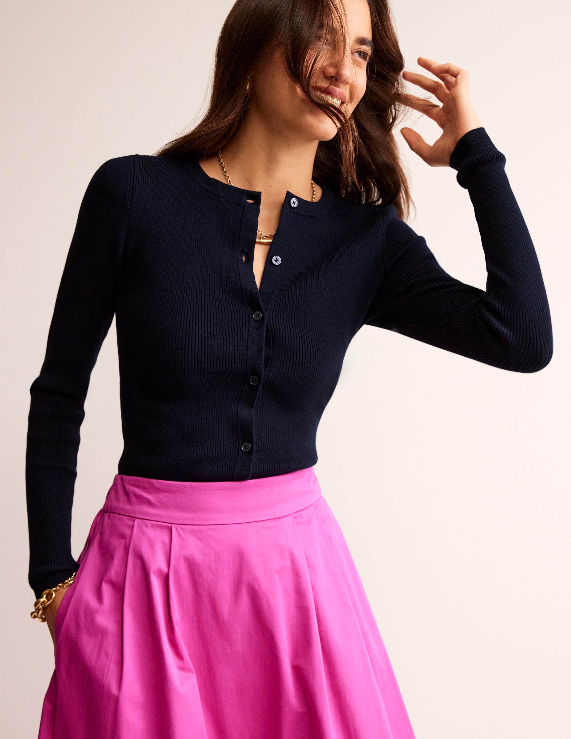 Cotton Rib Cardigan-Navy - Image 1