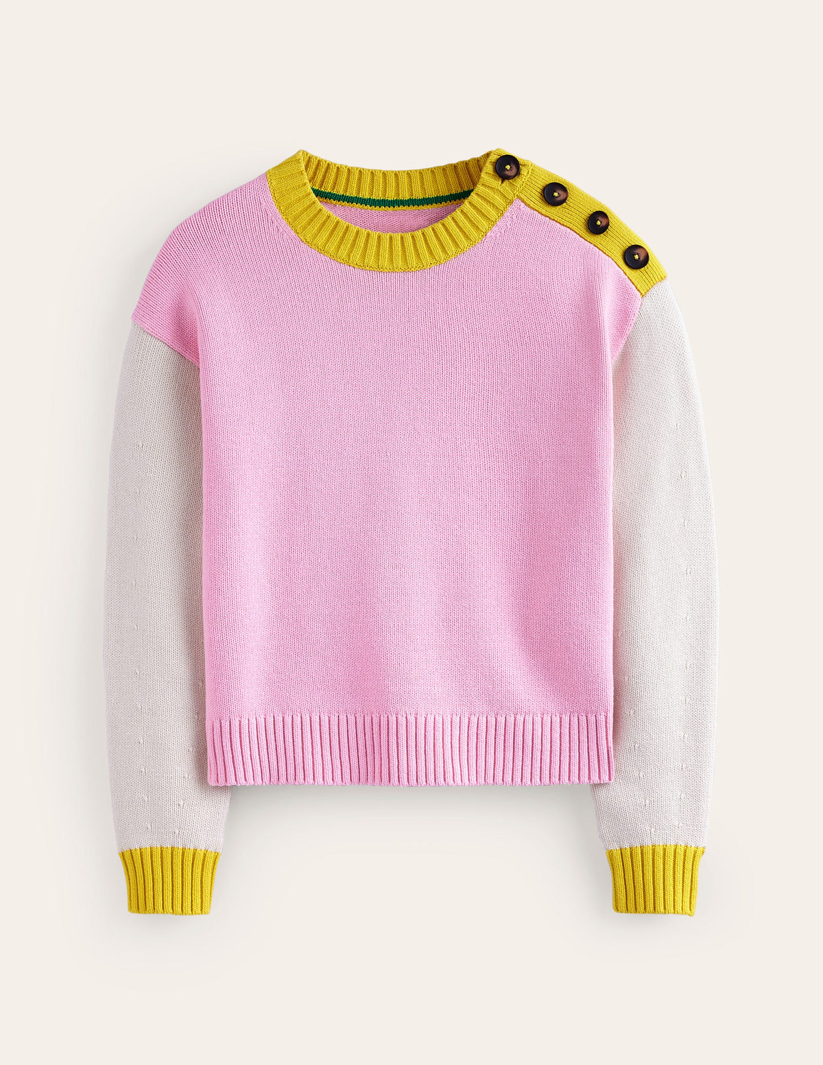 Hotch Potch Cotton Sweater-Blossom Pink, Warm Ivory - Image 5