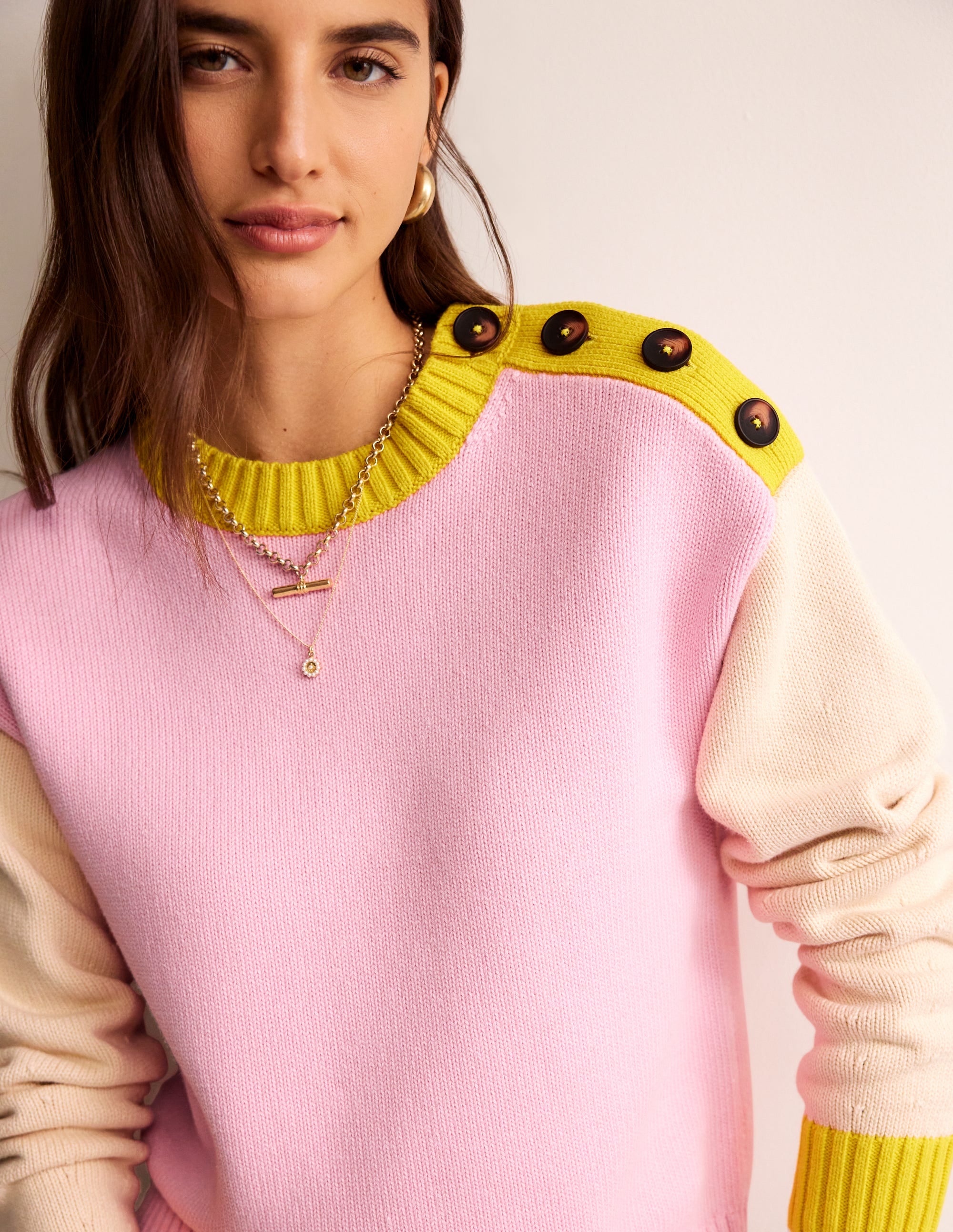 Hotch Potch Cotton Sweater-Blossom Pink, Warm Ivory - Image 2