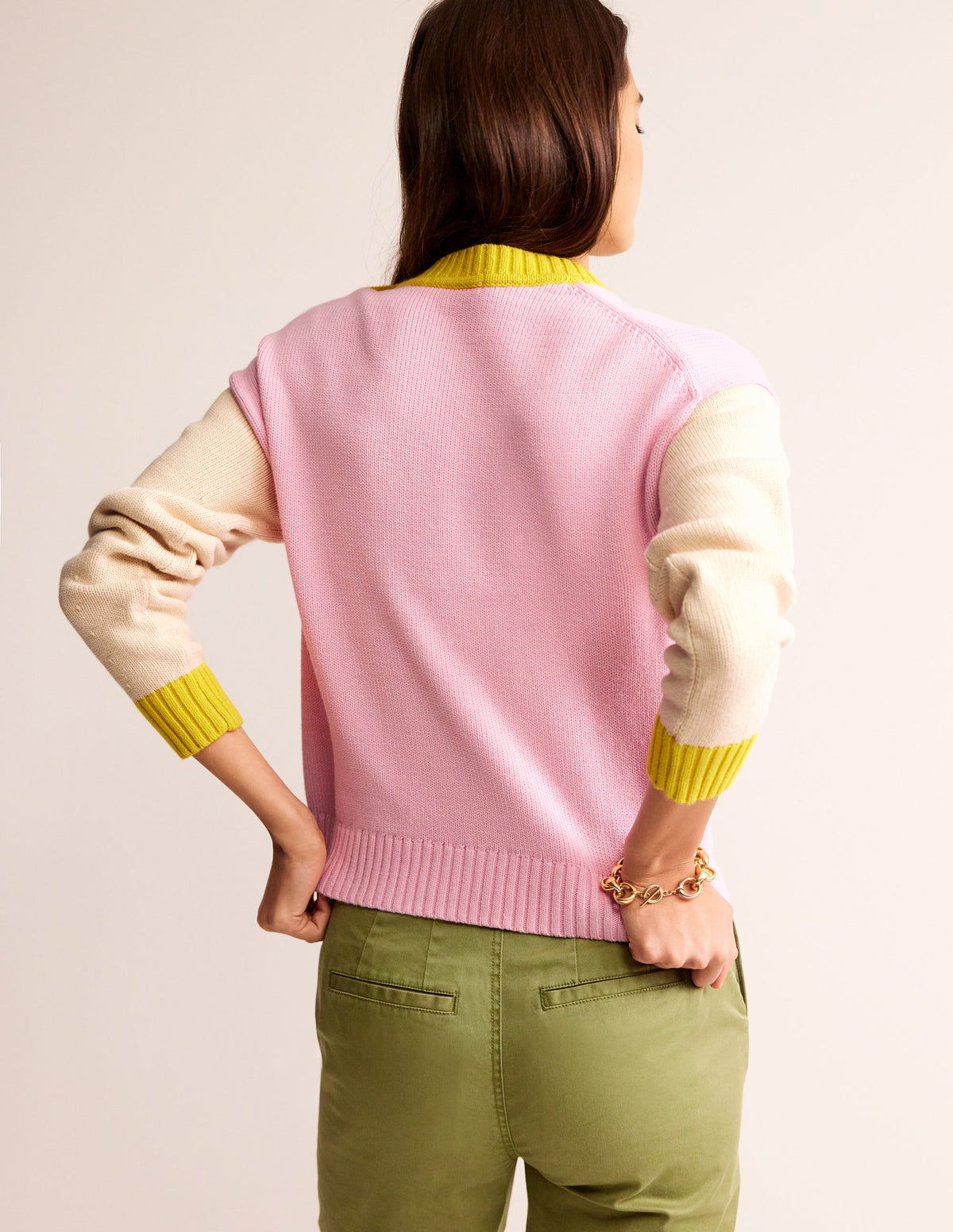 Hotch Potch Cotton Sweater-Blossom Pink, Warm Ivory-3