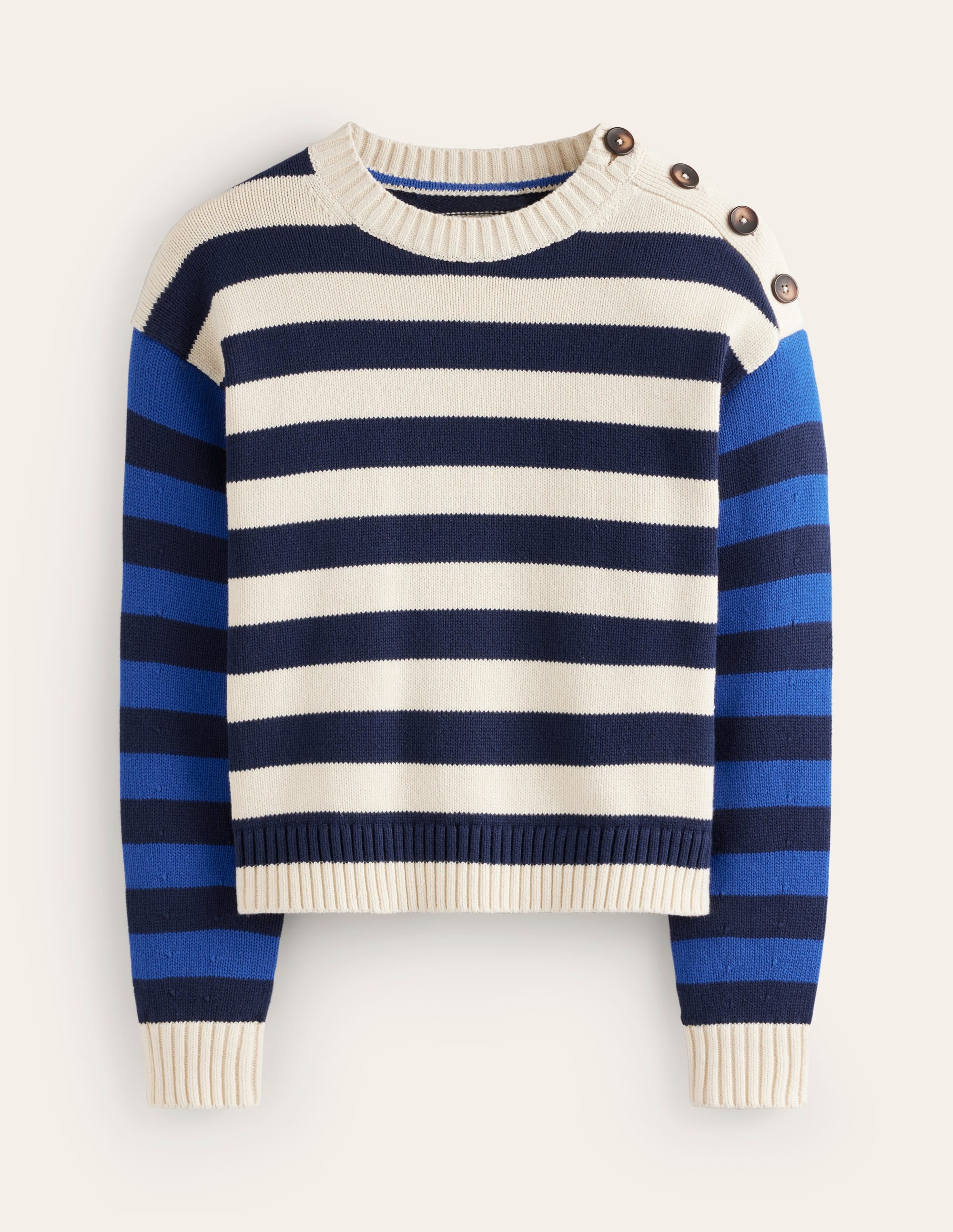 Hotch Potch Cotton Sweater-Naval Academy, Ivory Stripe - Image 6