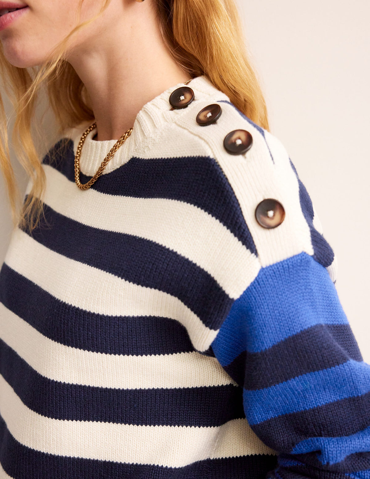 Hotch Potch Cotton Sweater-Naval Academy, Ivory Stripe - Image 2