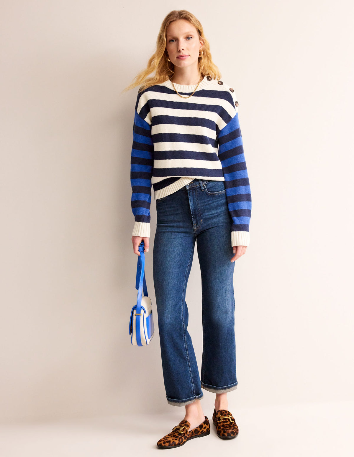 Hotch Potch Cotton Sweater-Naval Academy, Ivory Stripe - Image 4