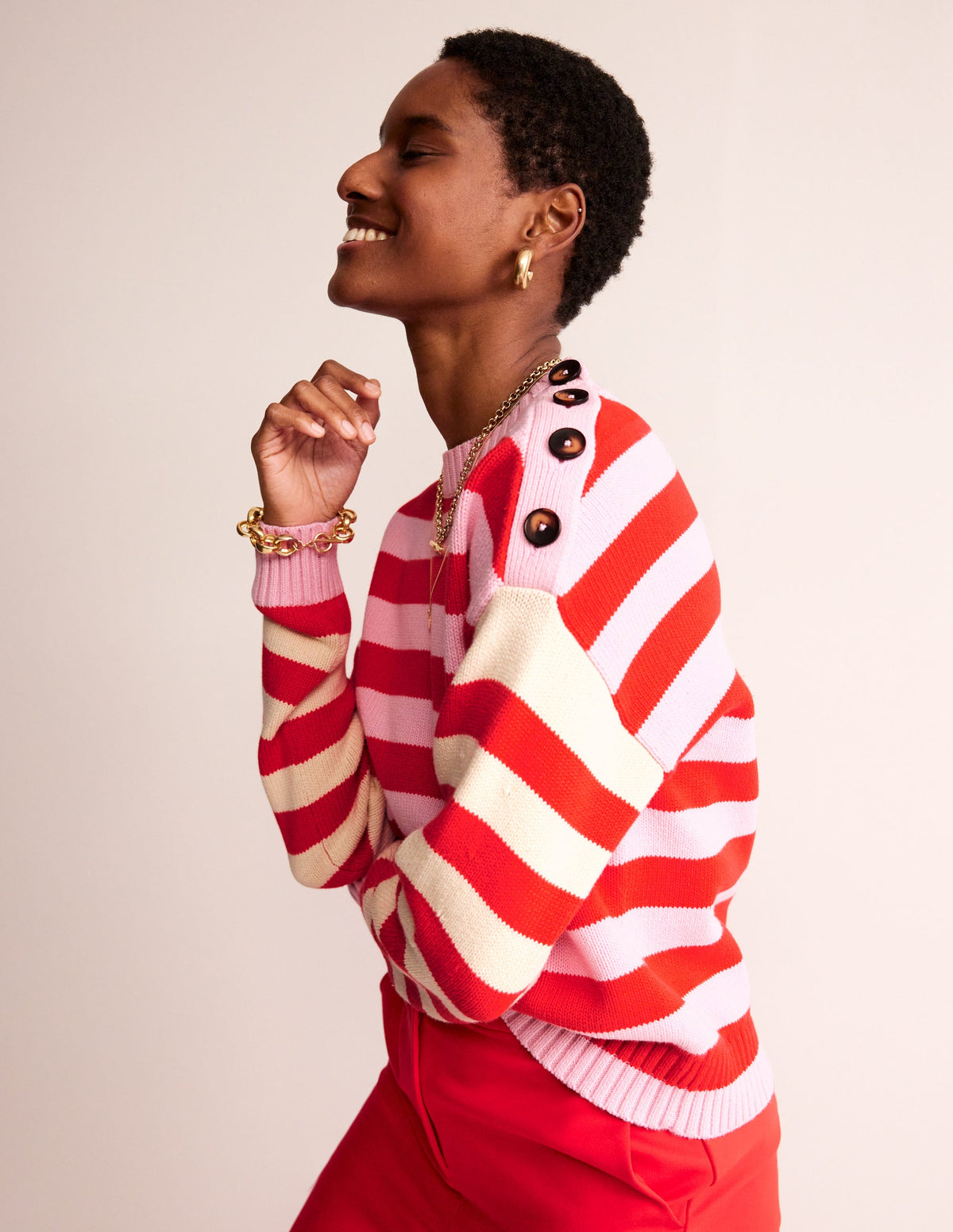 Hotch Potch Cotton Sweater-Blossom Pink, Flamenco Red - Image 1