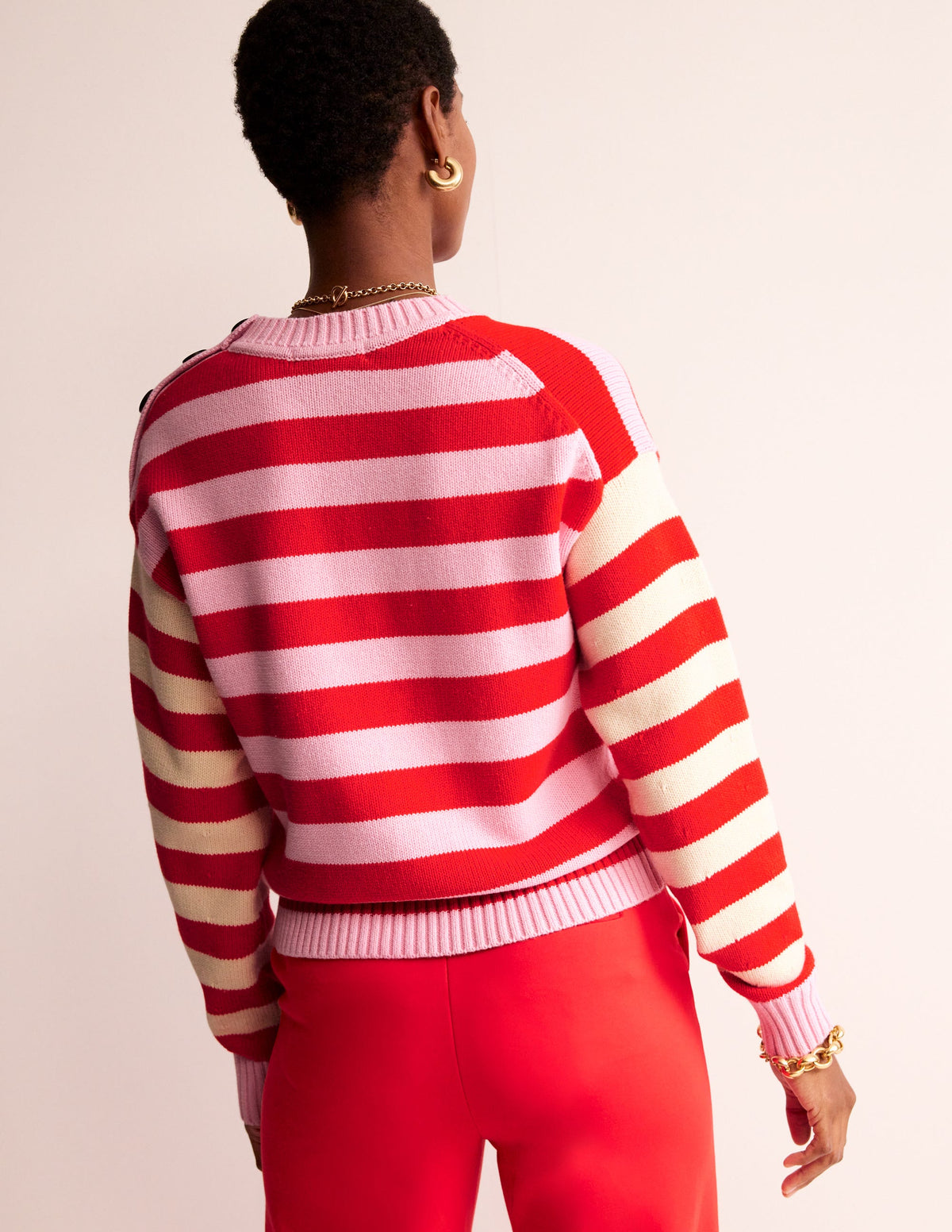 Hotch Potch Cotton Sweater-Blossom Pink, Flamenco Red-3