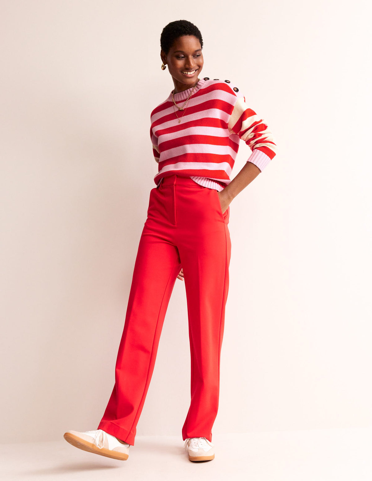 Hotch Potch Cotton Sweater-Blossom Pink, Flamenco Red - Image 4