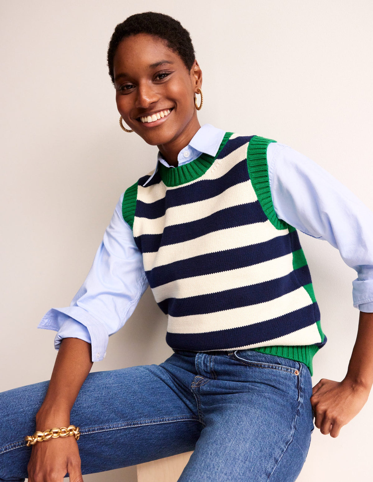 Hotch Potch Cotton Vest-Naval Academy, Ivory-1