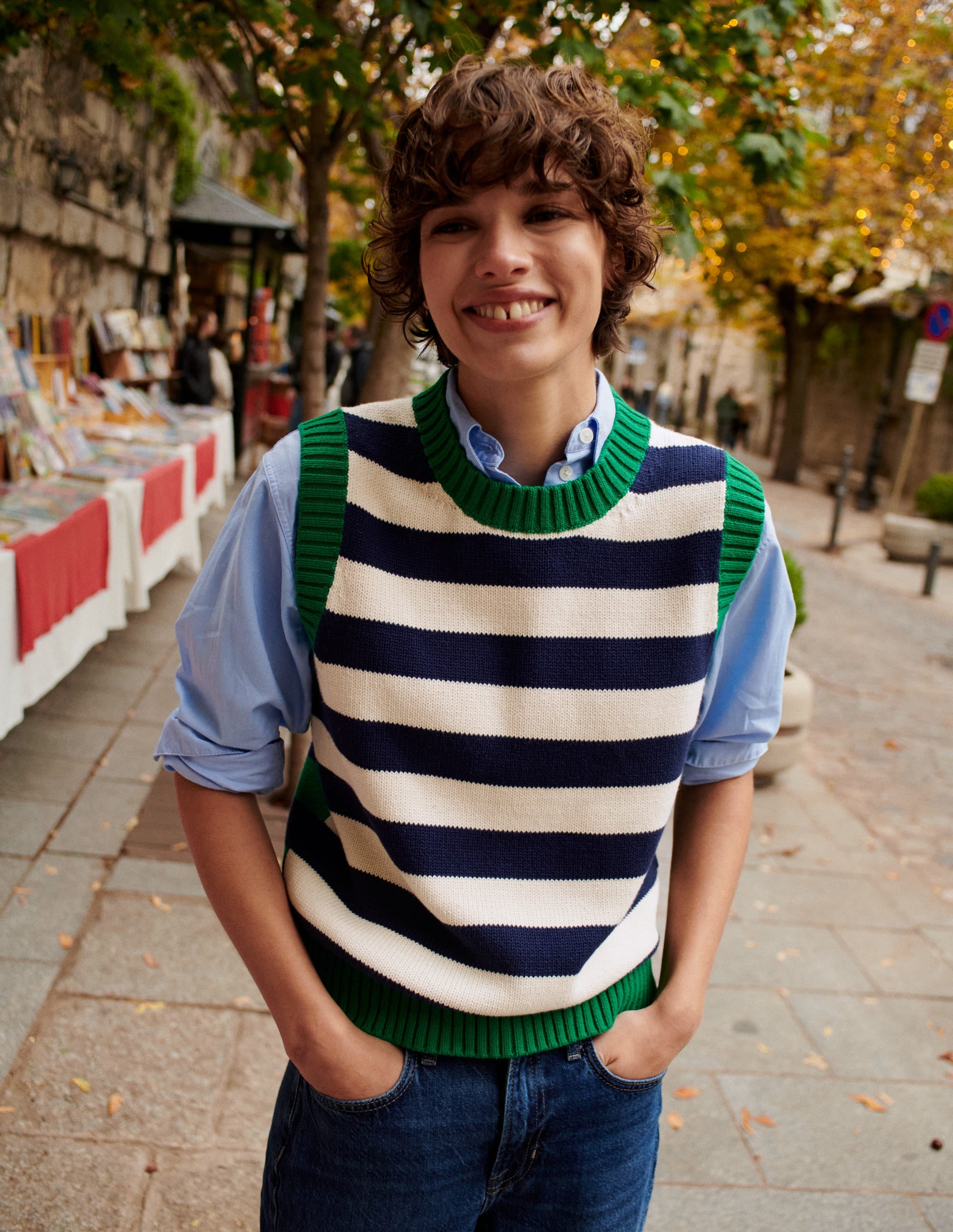 Hotch Potch Cotton Vest-Naval Academy, Ivory - Image 5