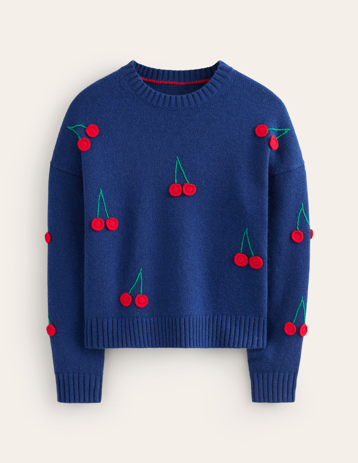 Hand Embroidered Sweater-Blue Decadence, Cherries-6