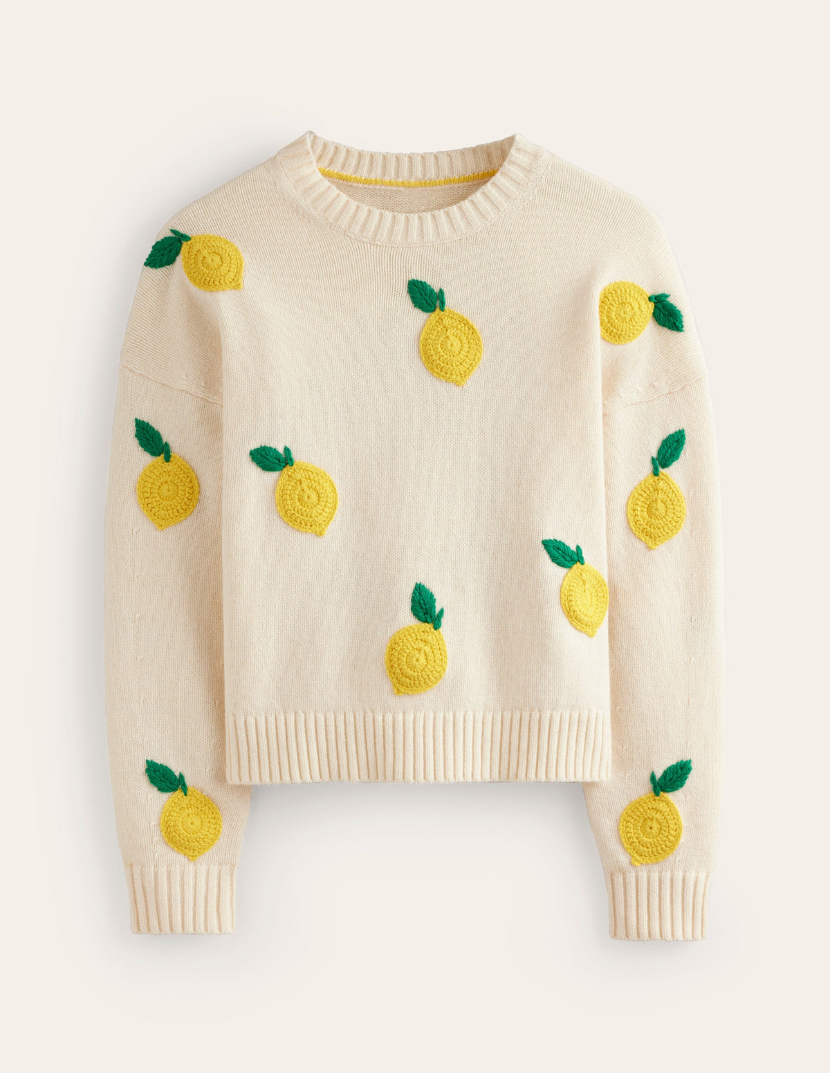 Hand Embroidered Sweater-Warm Ivory, Lemons-5