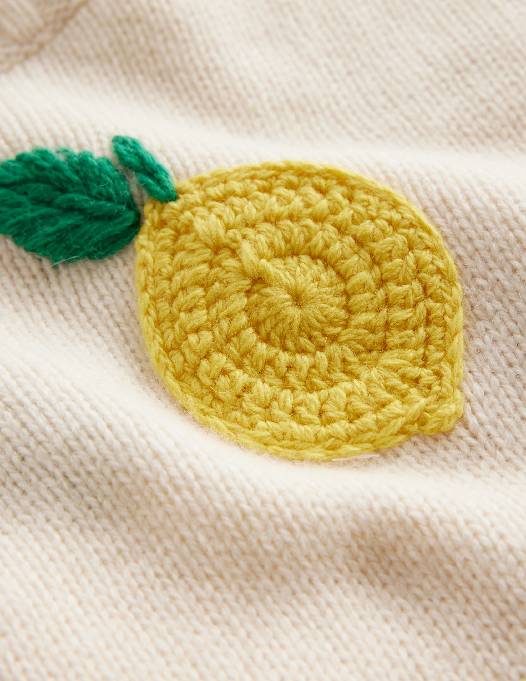 Hand Embroidered Sweater-Warm Ivory, Lemons - Image 6