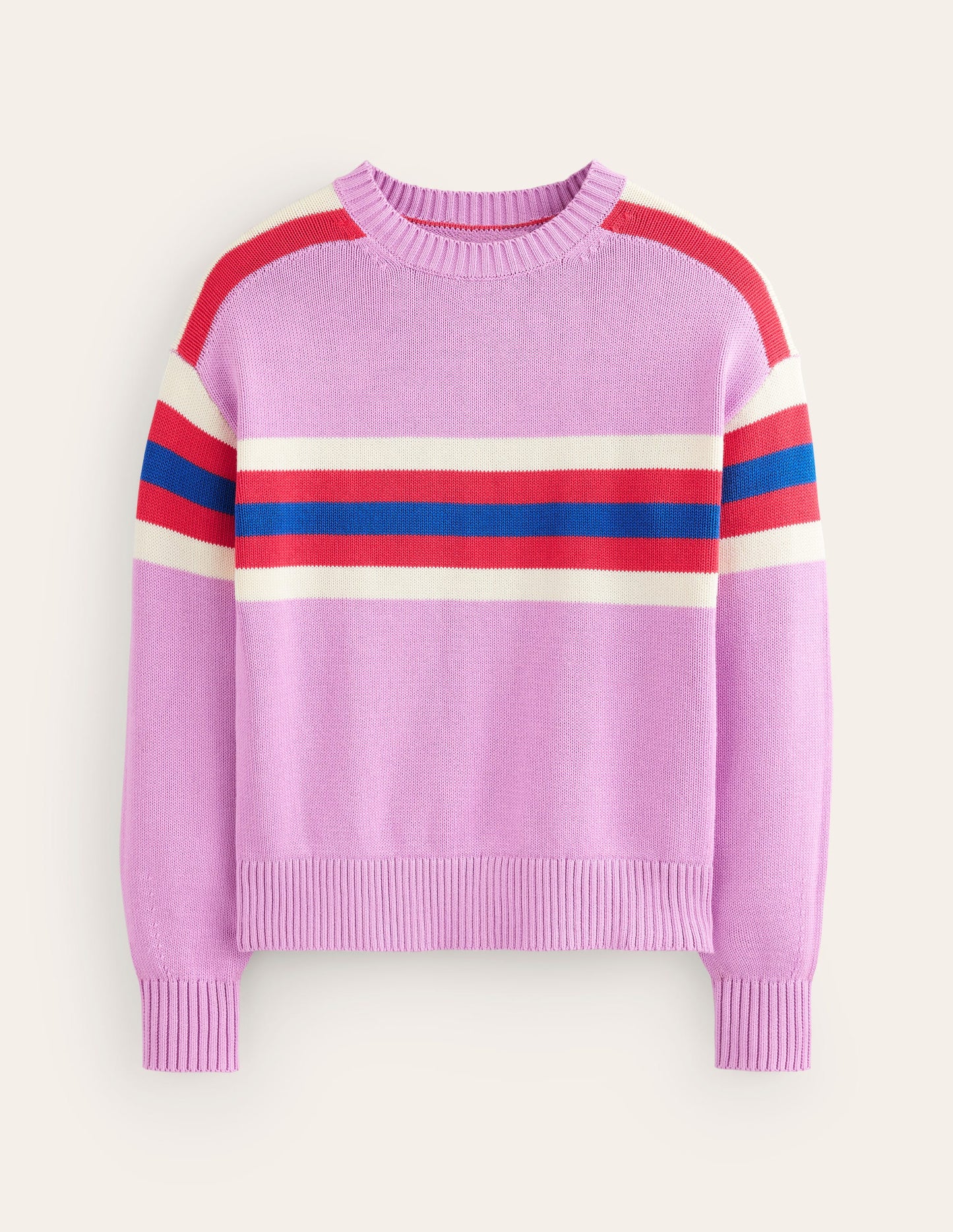 Stripe Knitted Sweater-Lilac, Warm Ivory, Red Stripe