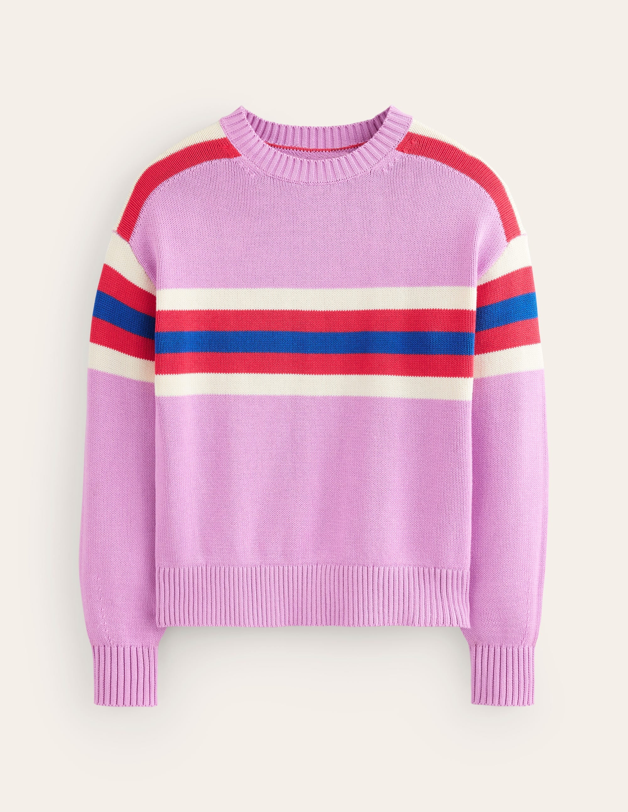 Stripe Knitted Sweater-Lilac, Warm Ivory, Red Stripe - Image 6