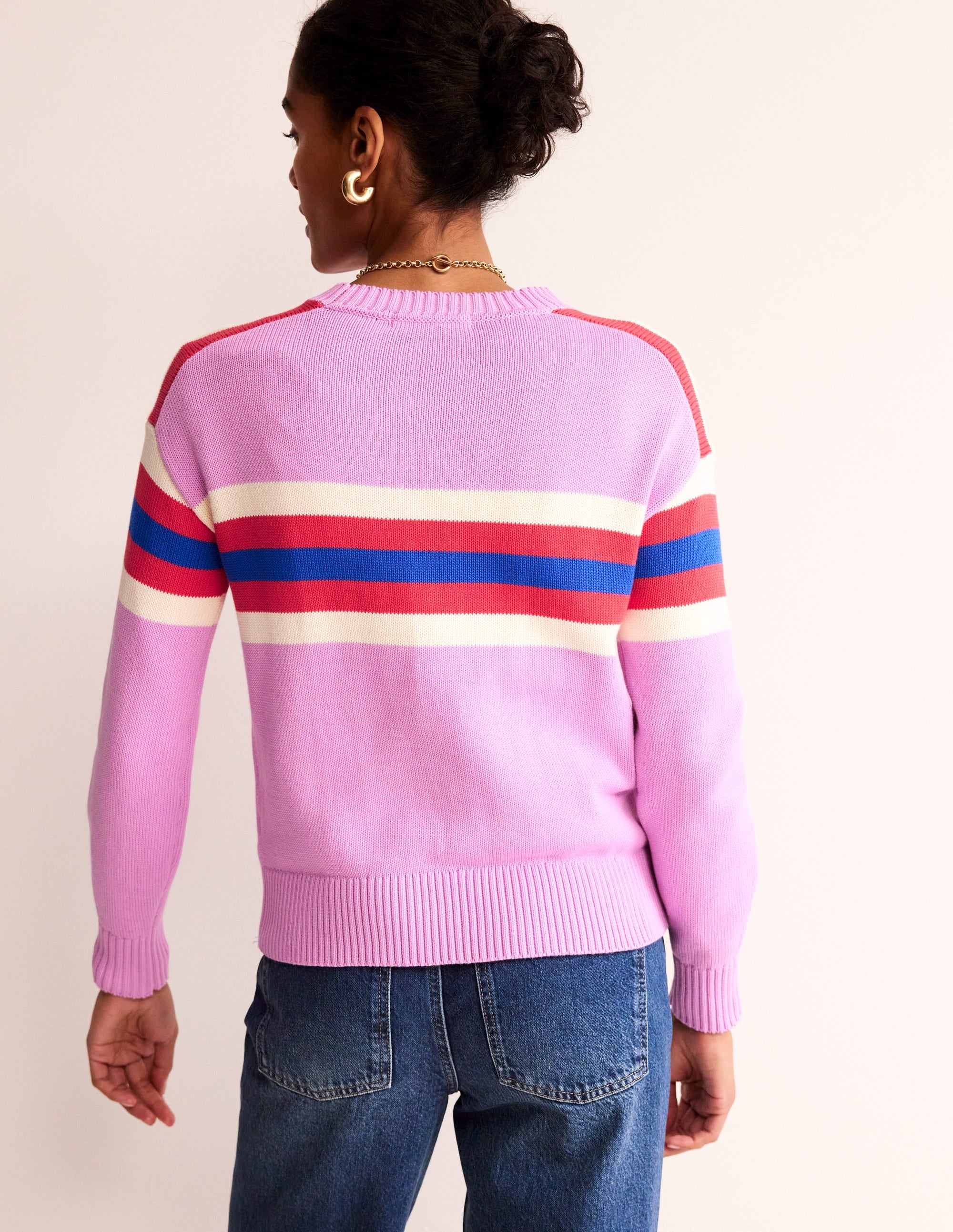 Stripe Knitted Sweater-Lilac, Warm Ivory, Red Stripe - Image 3