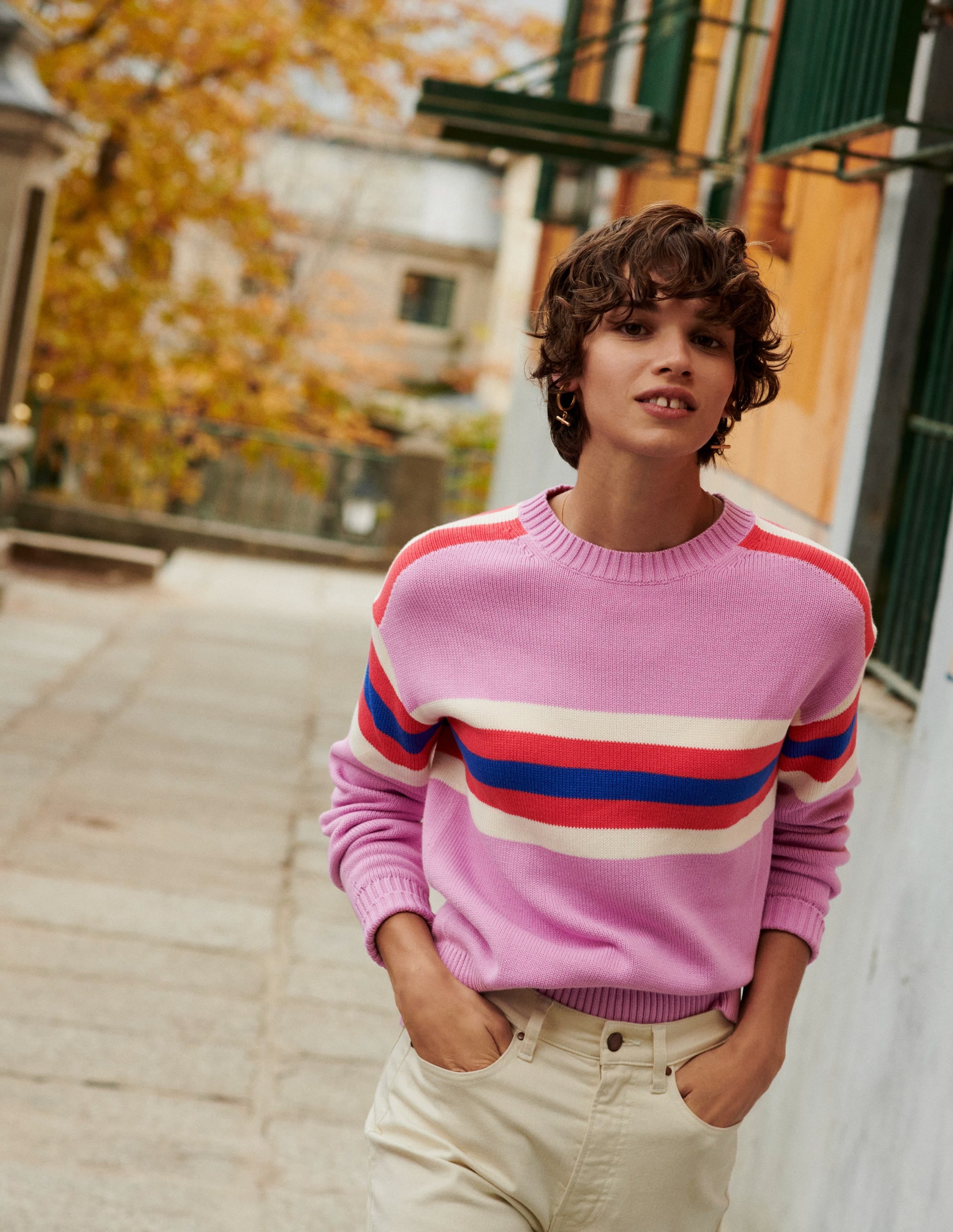Stripe Knitted Sweater-Lilac, Warm Ivory, Red Stripe - Image 5