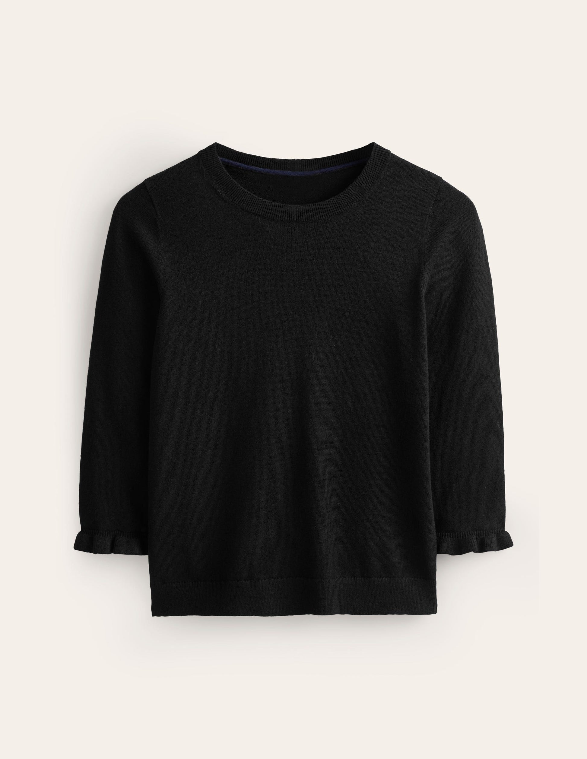 Cotton Merino Frill Sweater-Black-5