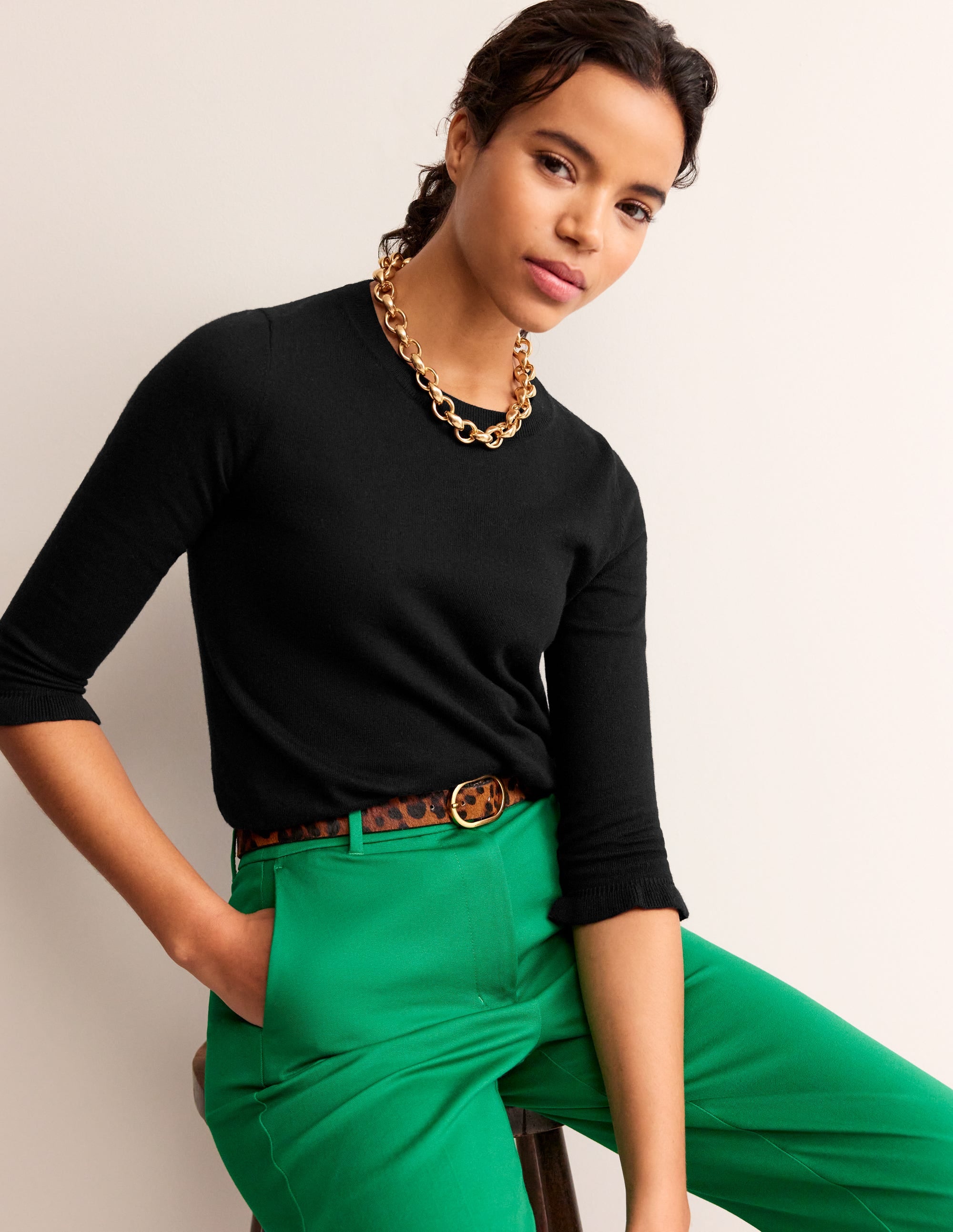 Cotton Merino Frill Sweater-Black - Image 1