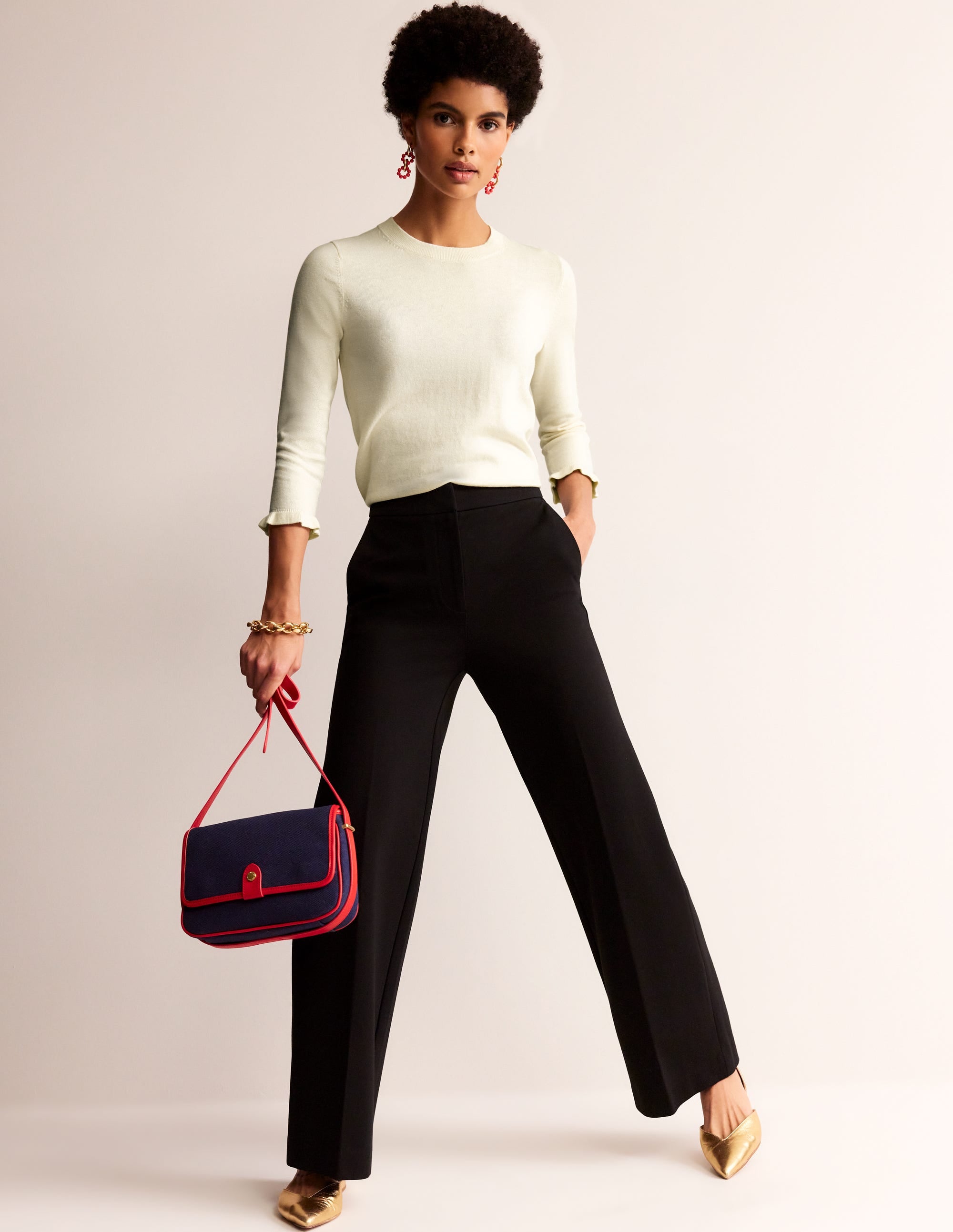 Cotton Merino Frill Sweater-Warm Ivory - Image 1