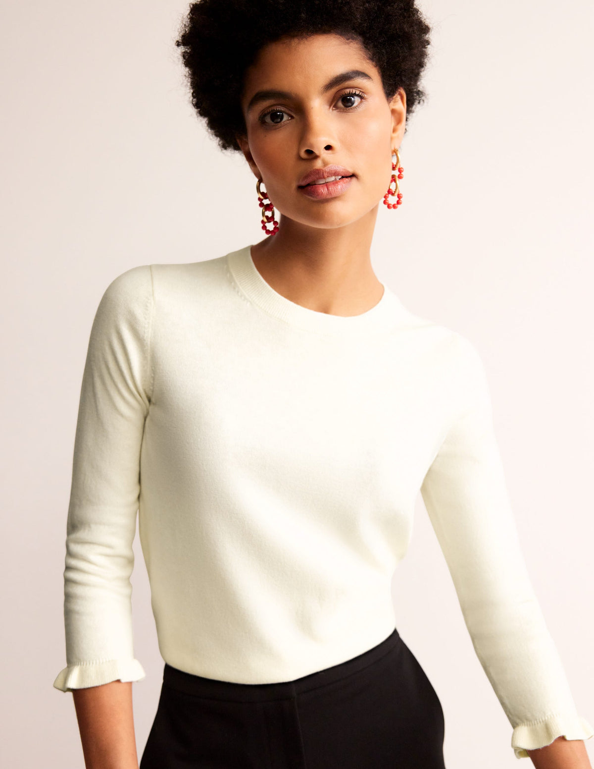 Cotton Merino Frill Sweater-Warm Ivory - Image 2