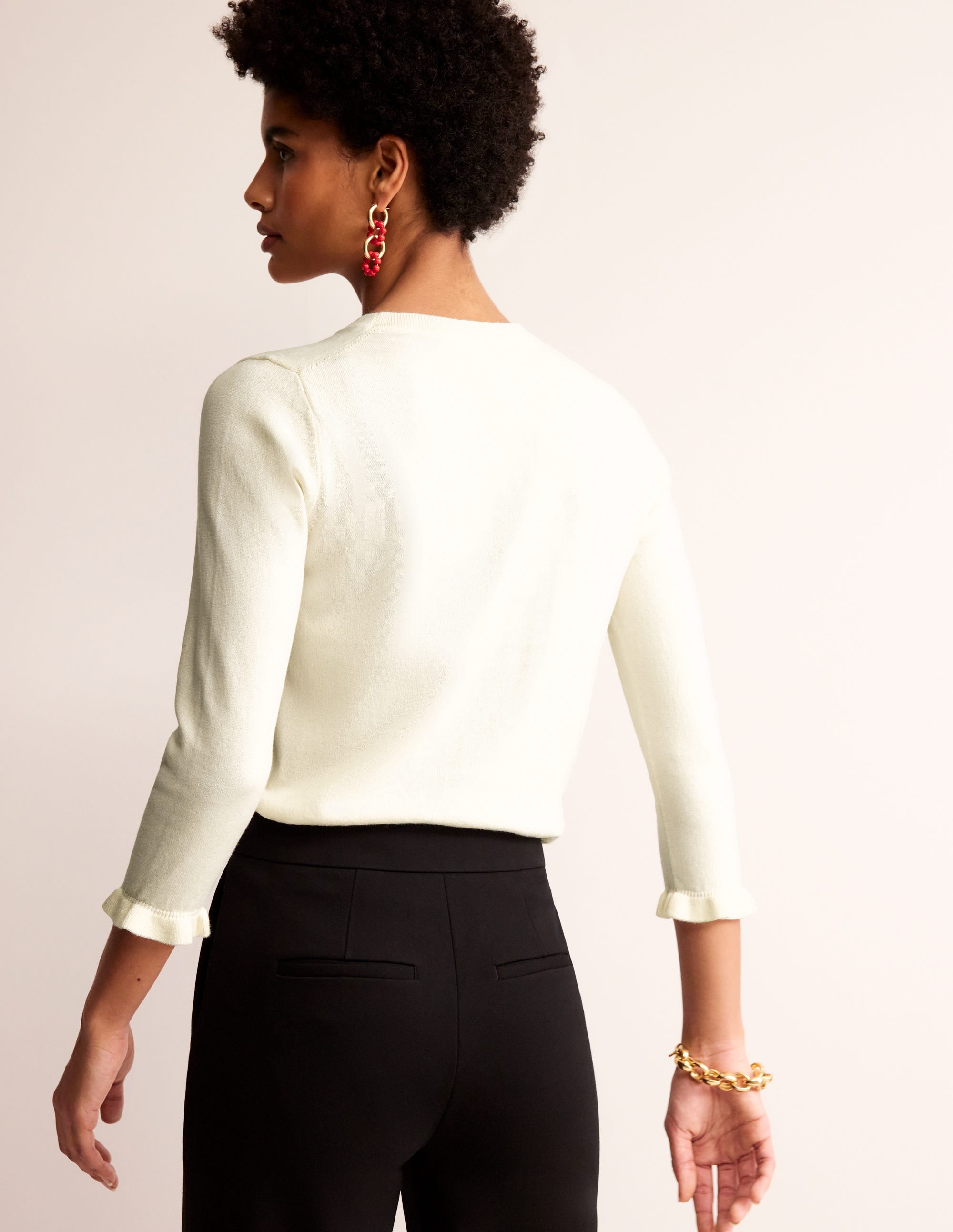 Cotton Merino Frill Sweater-Warm Ivory - Image 4