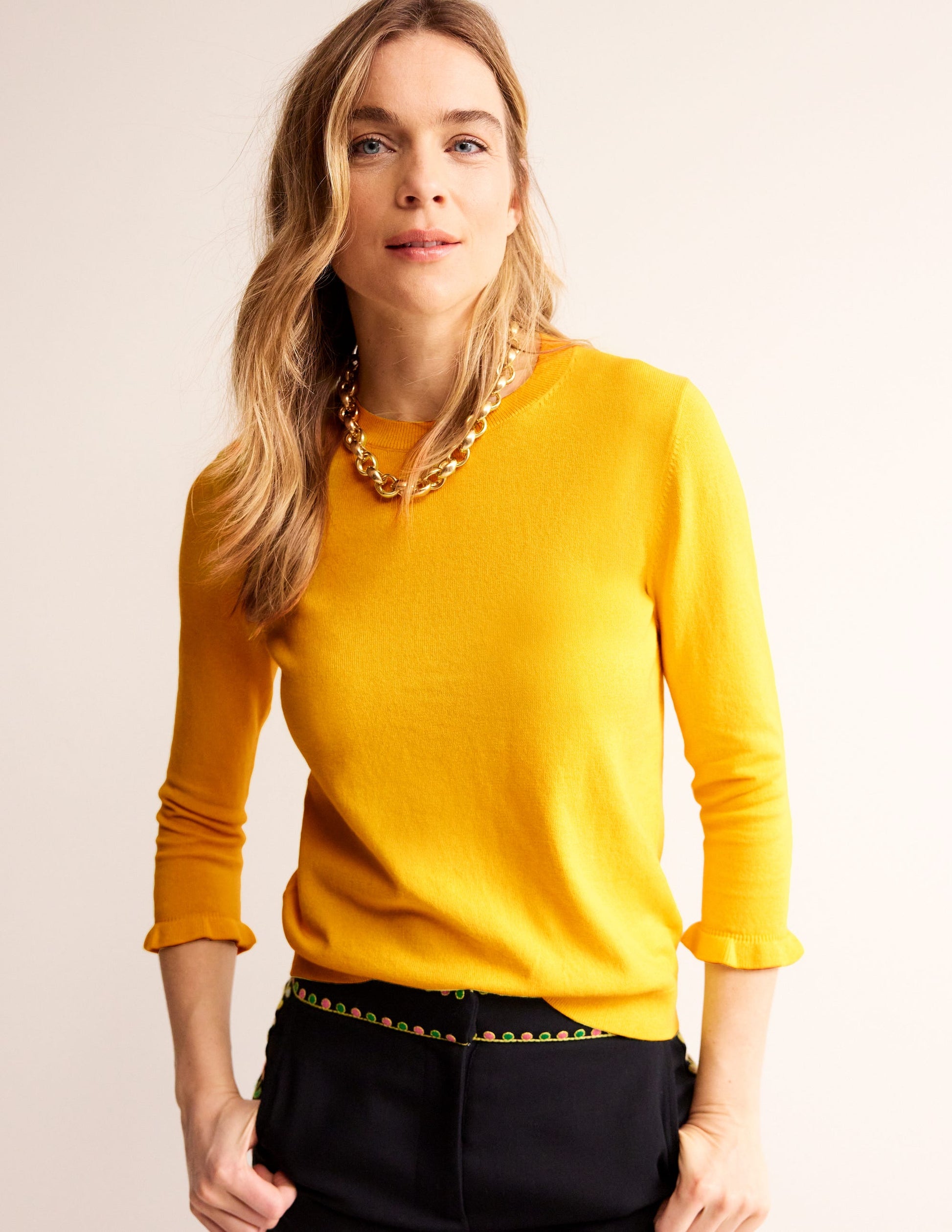 Cotton Merino Frill Sweater-Mimosa Yellow-1