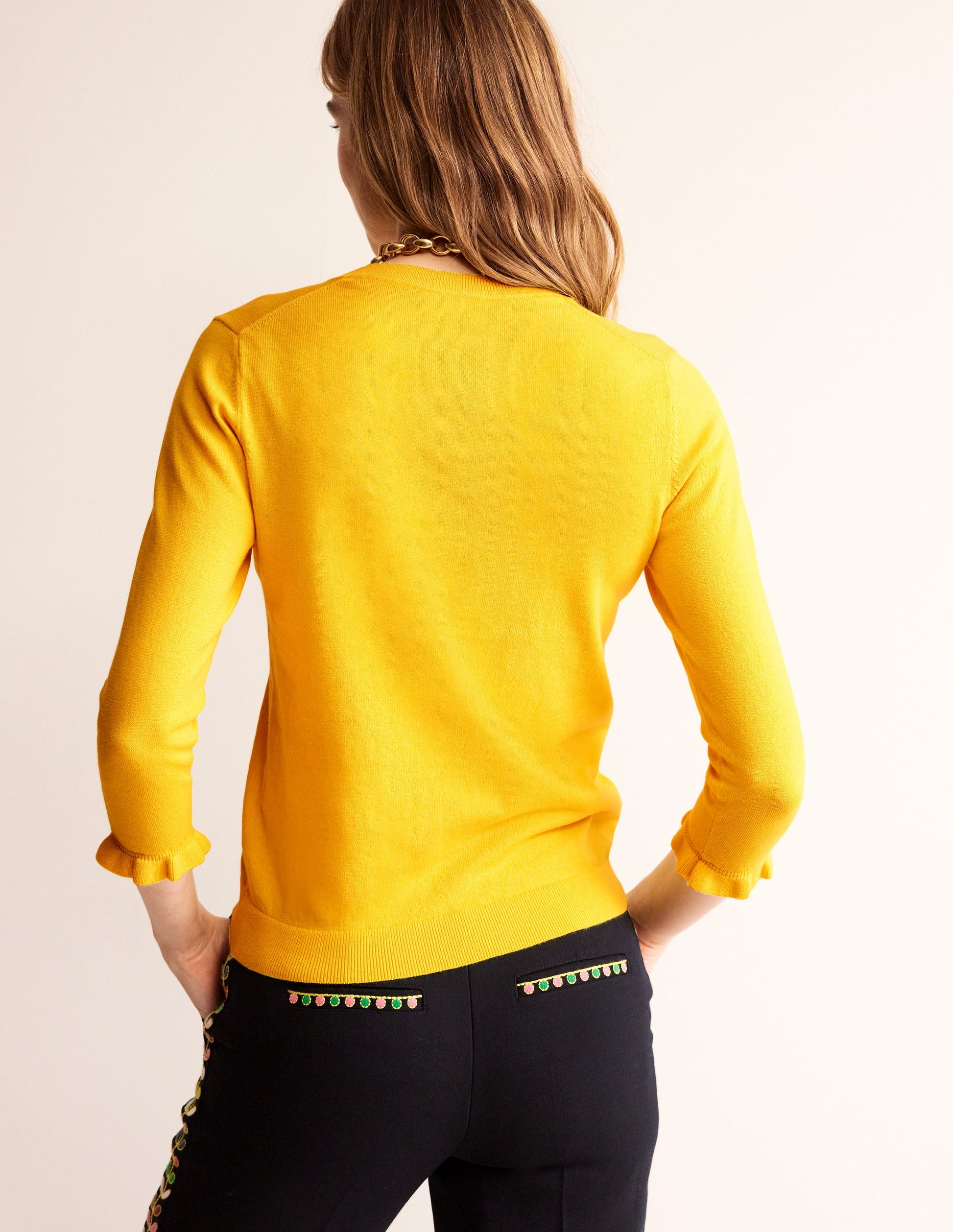 Cotton Merino Frill Sweater-Mimosa Yellow-3
