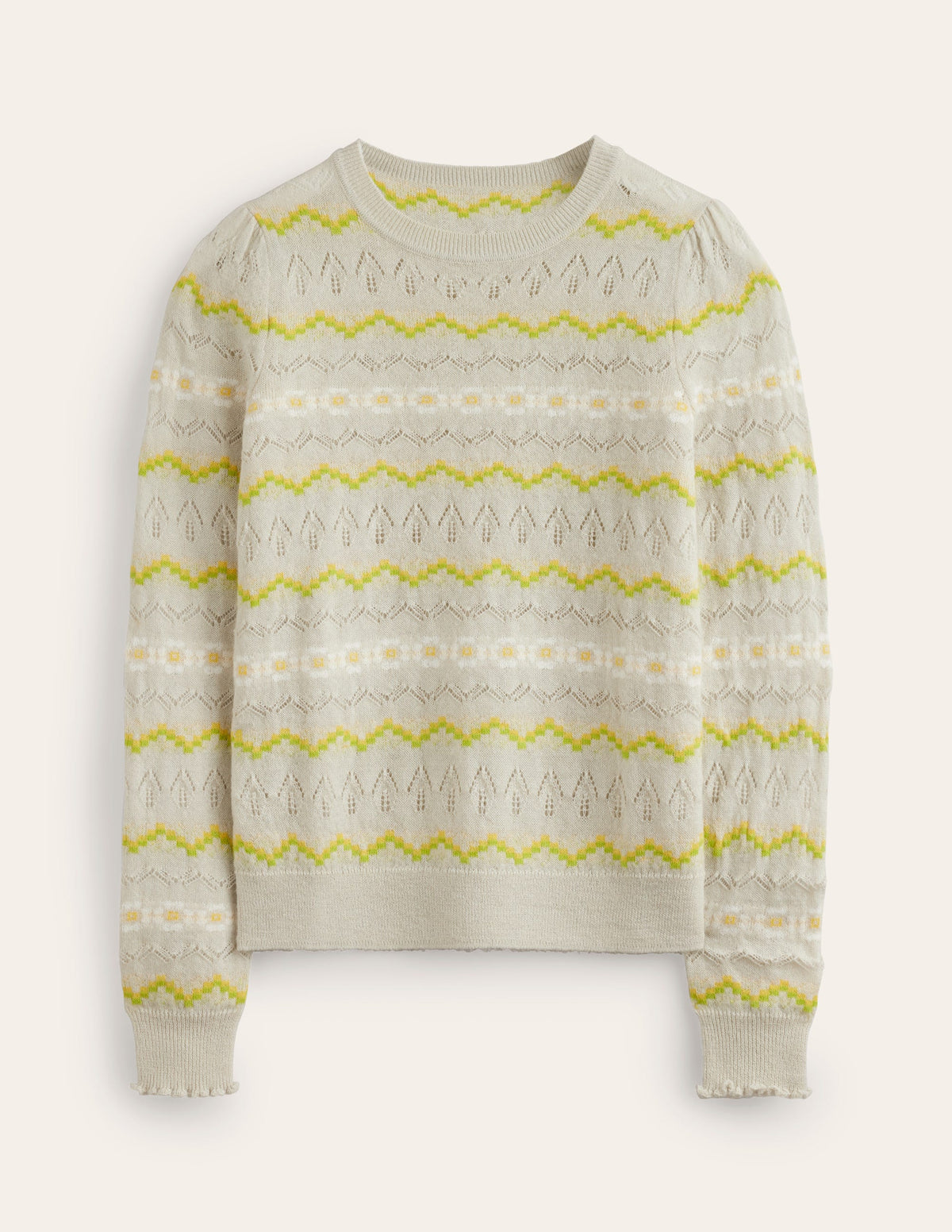 Fair Isle Fluffy Sweater-Oatmeal Melange-5