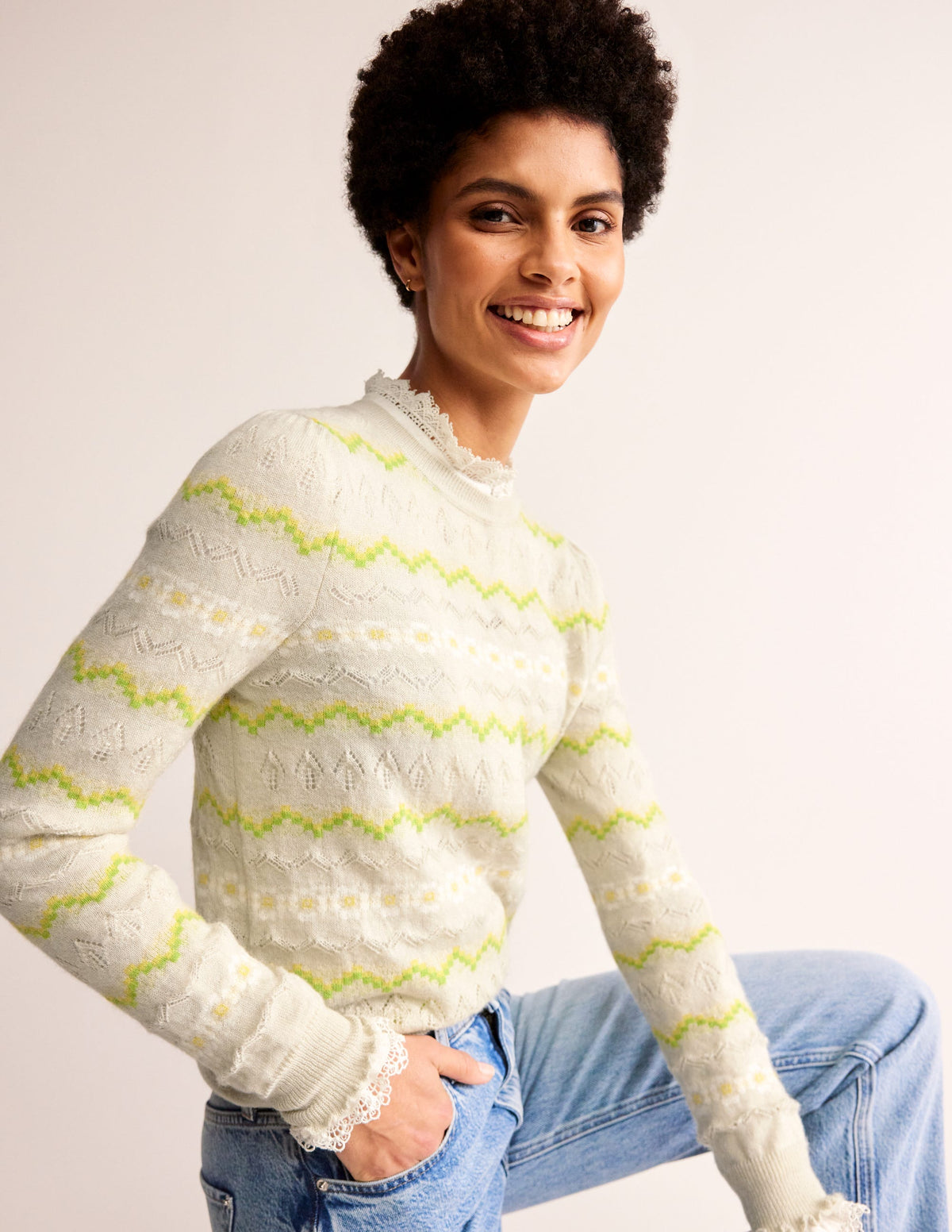 Fair Isle Fluffy Sweater-Oatmeal Melange-1