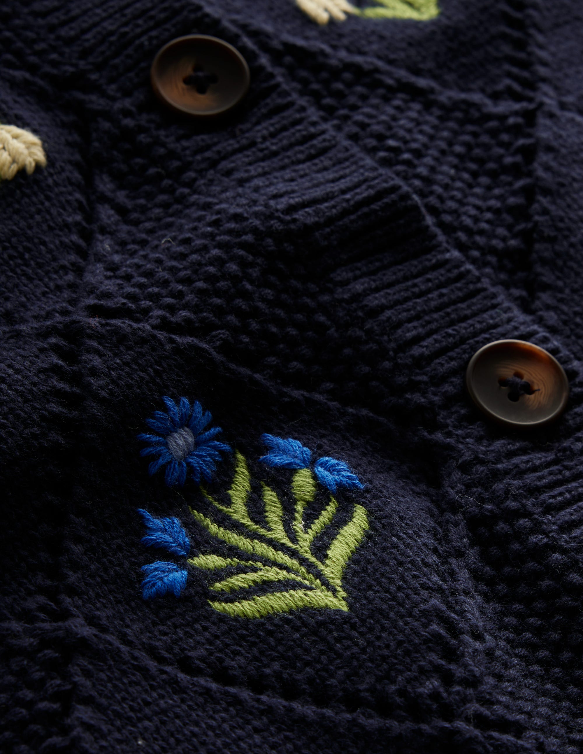Cotton Embroidered Cardigan-Navy - Image 6