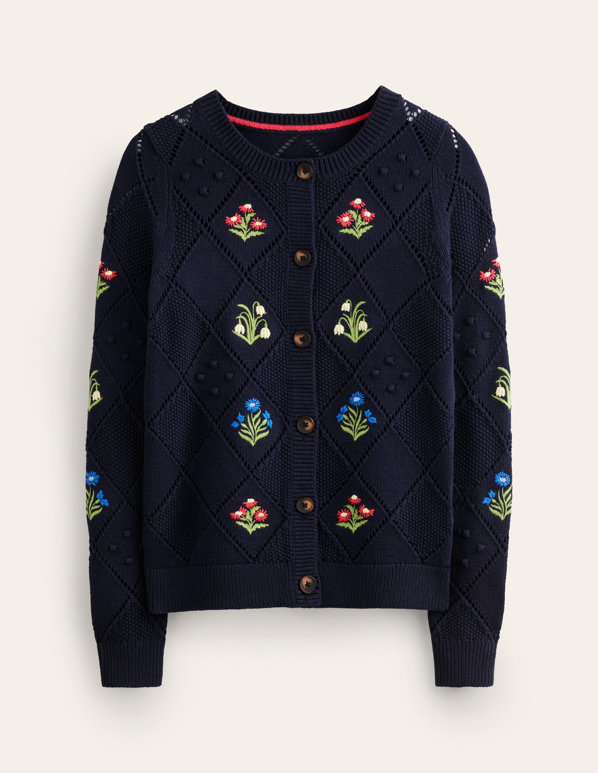 Cotton Embroidered Cardigan-Navy - Image 5