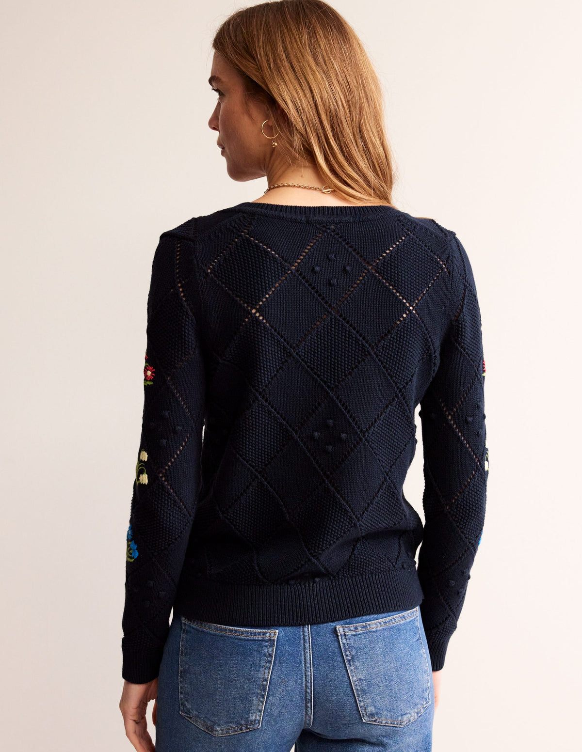 Cotton Embroidered Cardigan-Navy-3
