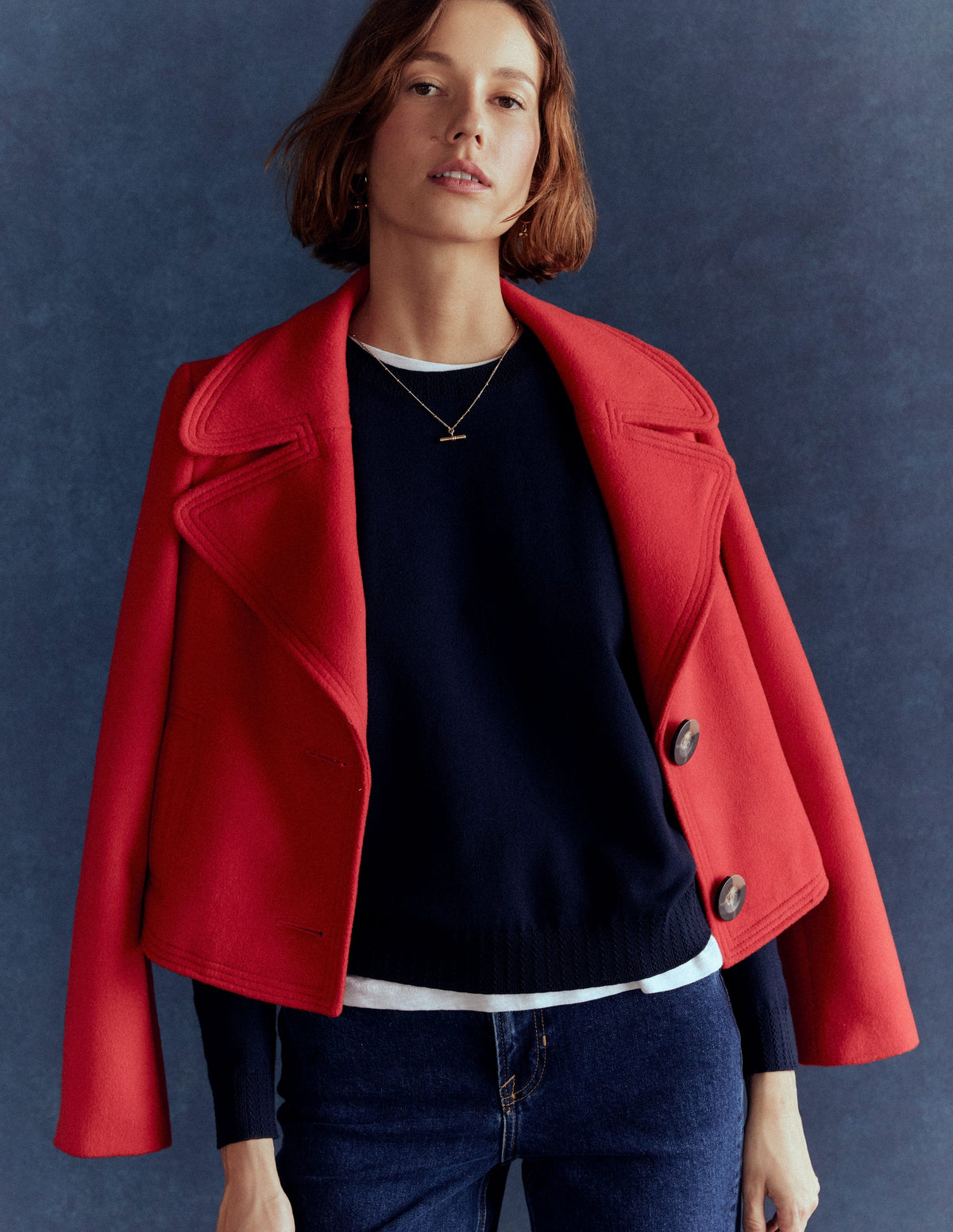 Emilia Cotton Crew Sweater-Navy - Image 5