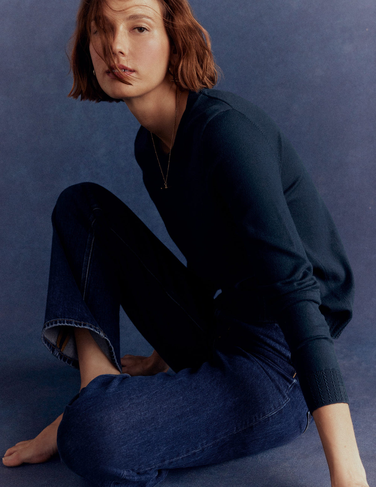 Emilia Cotton Crew Sweater-Navy - Image 6