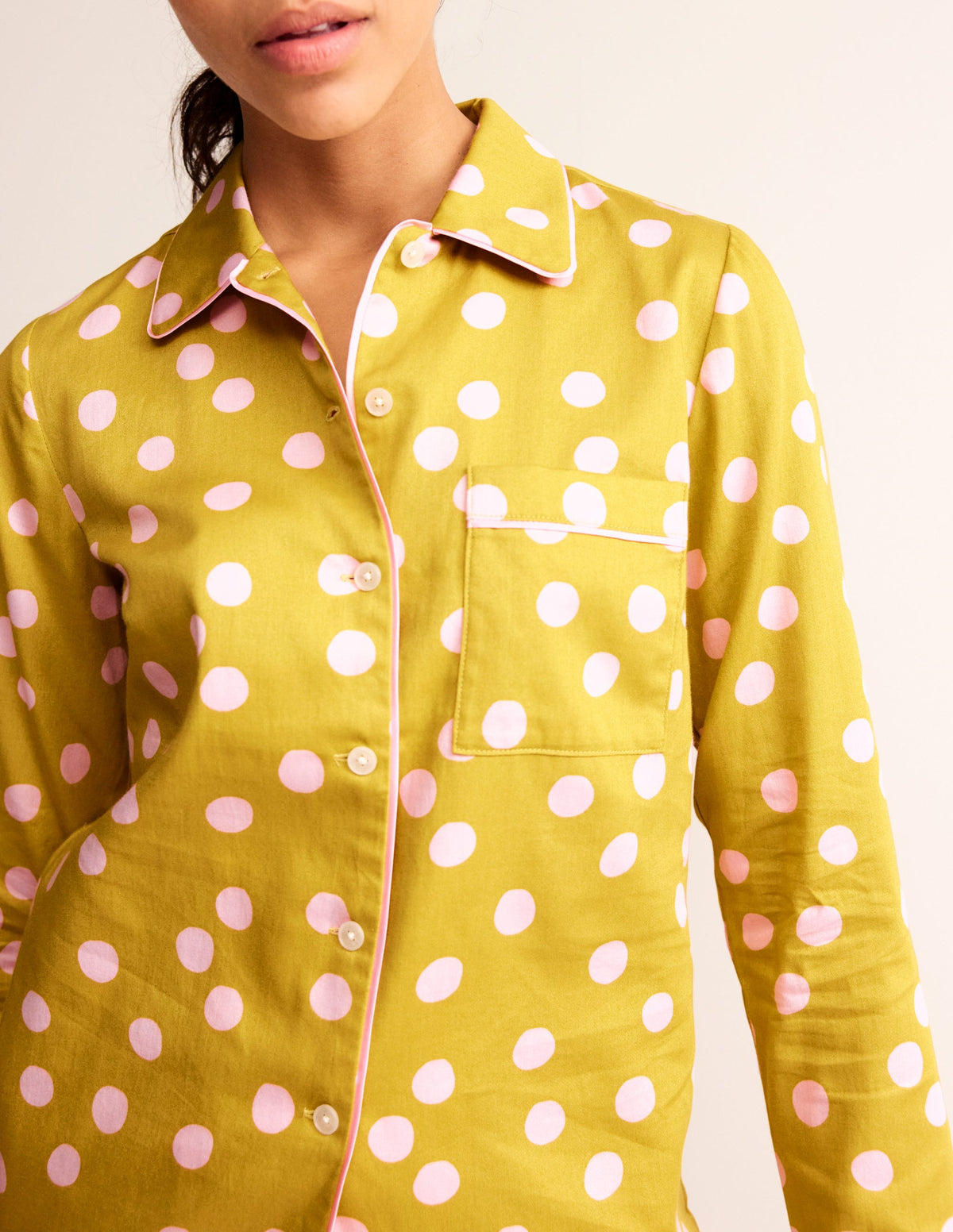 Cotton Sateen Pajama Shirt-Antique Moss - Image 3