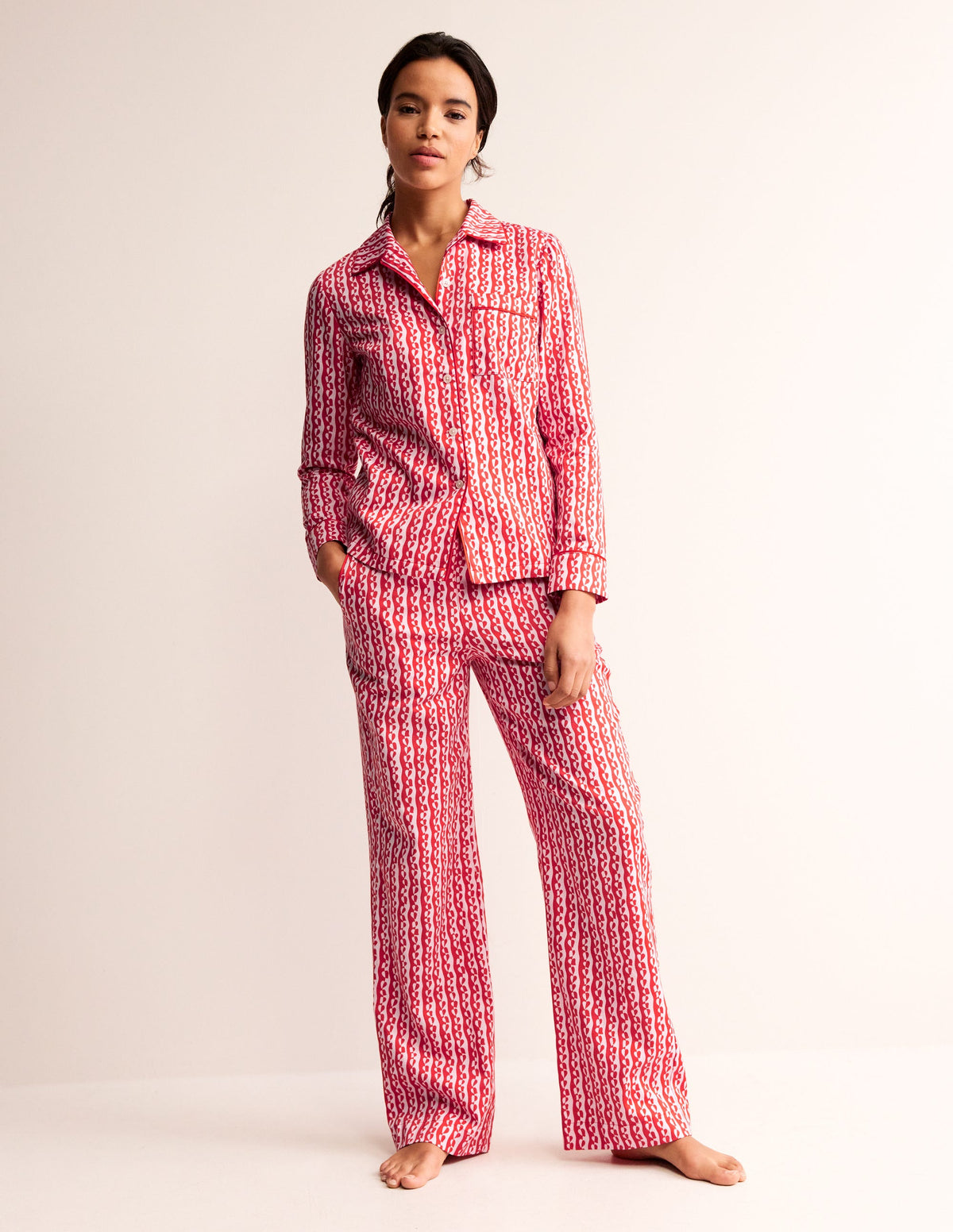 Cotton Sateen Pajama Trousers-Orchid Pink, Abstract Heart-1