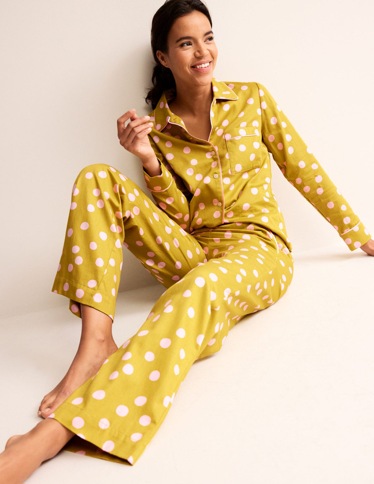 Cotton Sateen Pajama Trousers-Antique Moss - Image 1