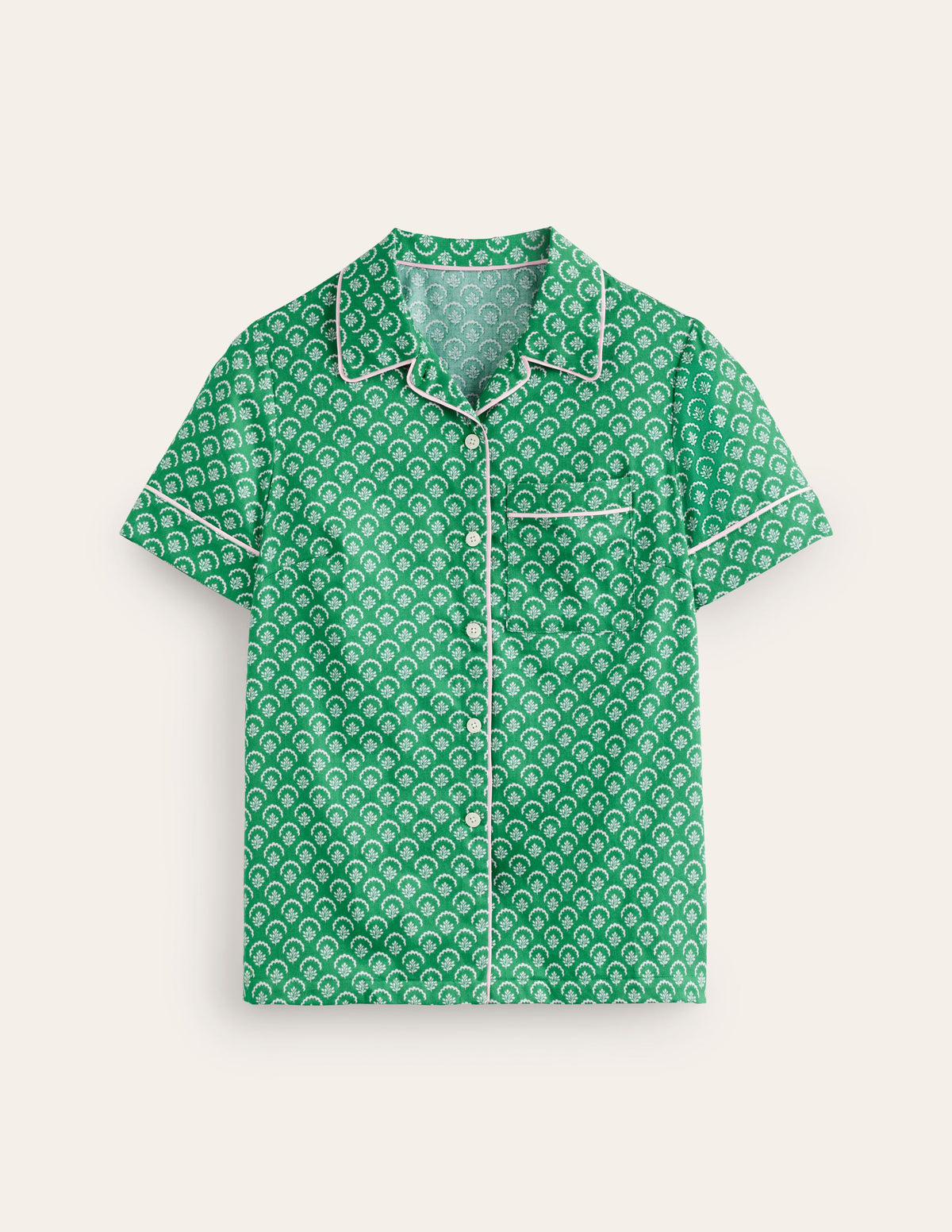 Short Sleeve Pyjama Top-Green, Ditsy Vine-5