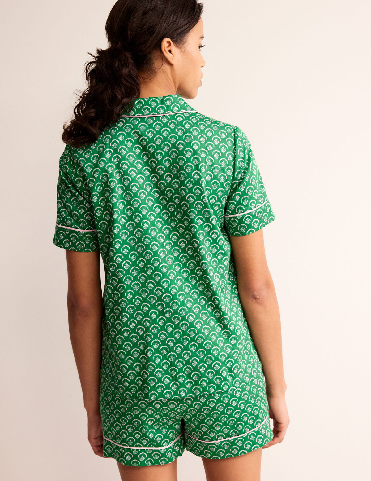 Short Sleeve Pyjama Top-Green, Ditsy Vine-3