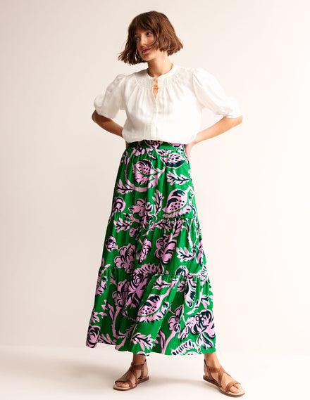 Lorna Tiered Maxi Skirt-Green, Rose Blush