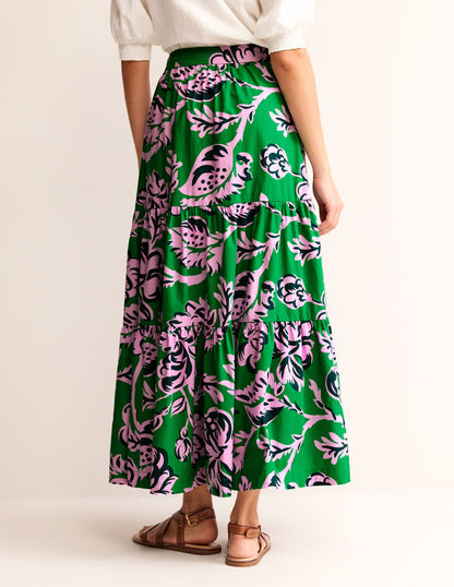 Lorna Tiered Maxi Skirt-Green, Rose Blush