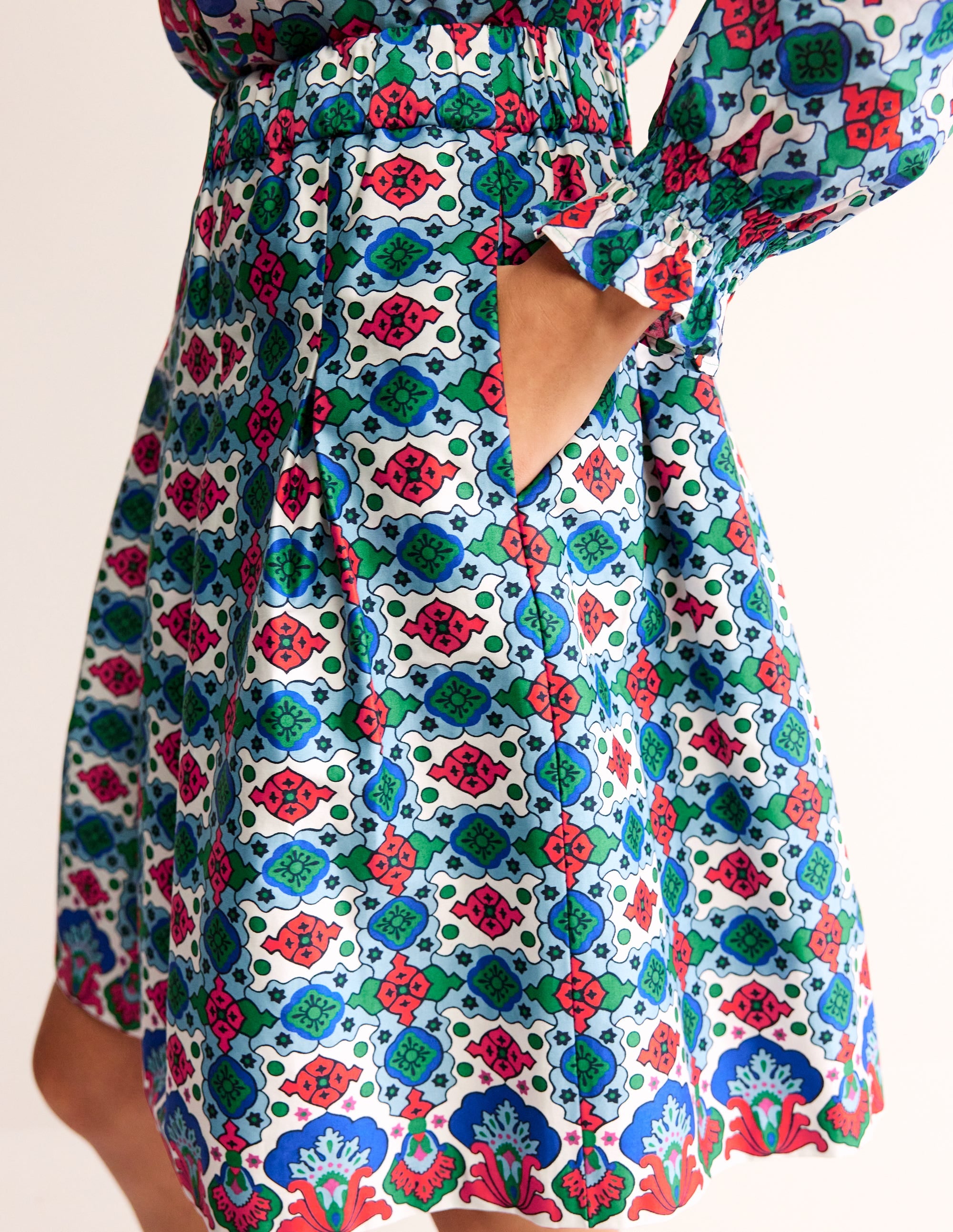 Pleated Cotton Skirt-Multi, Coastal Tile - Image 2