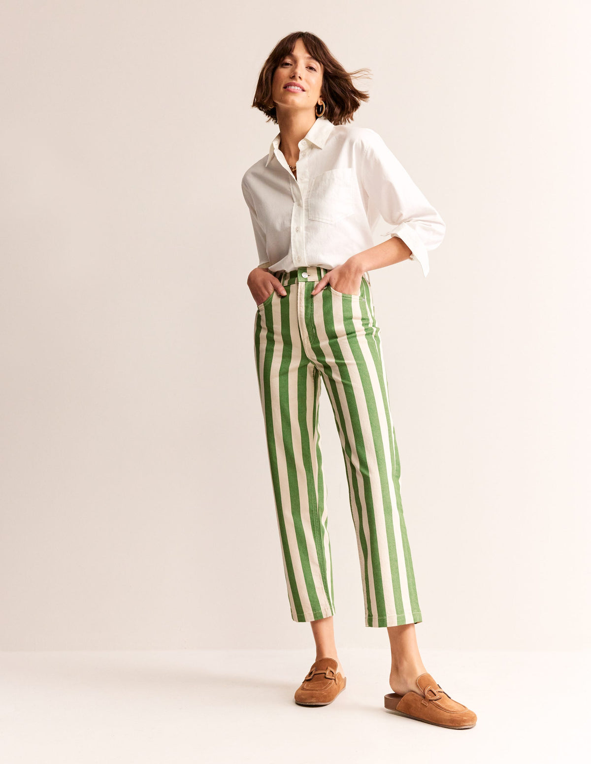 Striped Straight Jeans-Green & Ivory Stripe-1