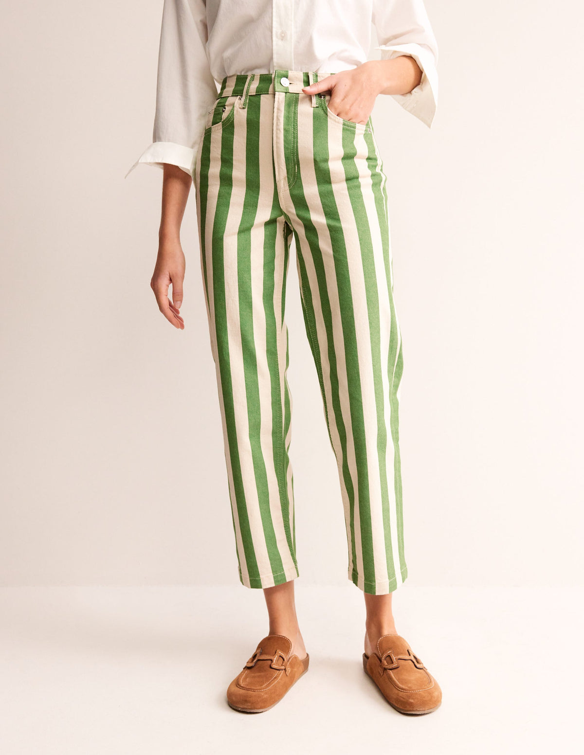 Striped Straight Jeans-Green & Ivory Stripe - Image 4