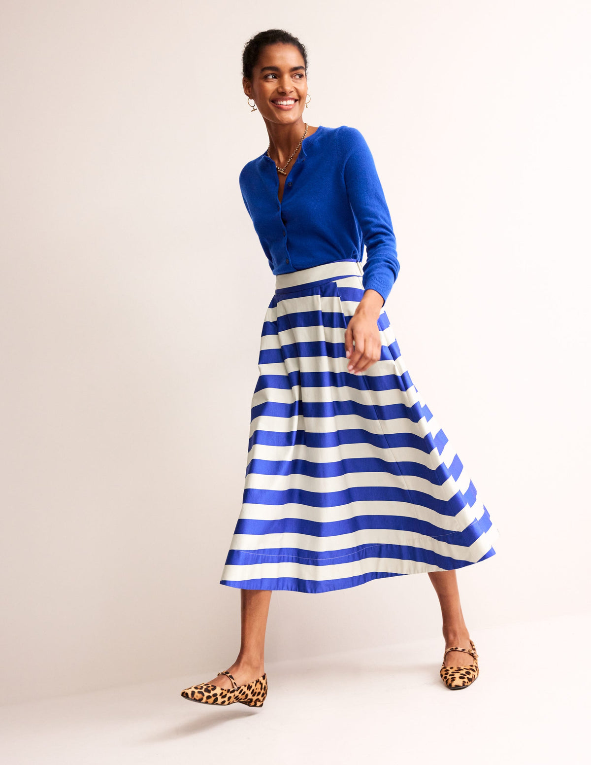 Isabella Cotton Sateen Skirt-Surf The Web and Ivory Stripe-1