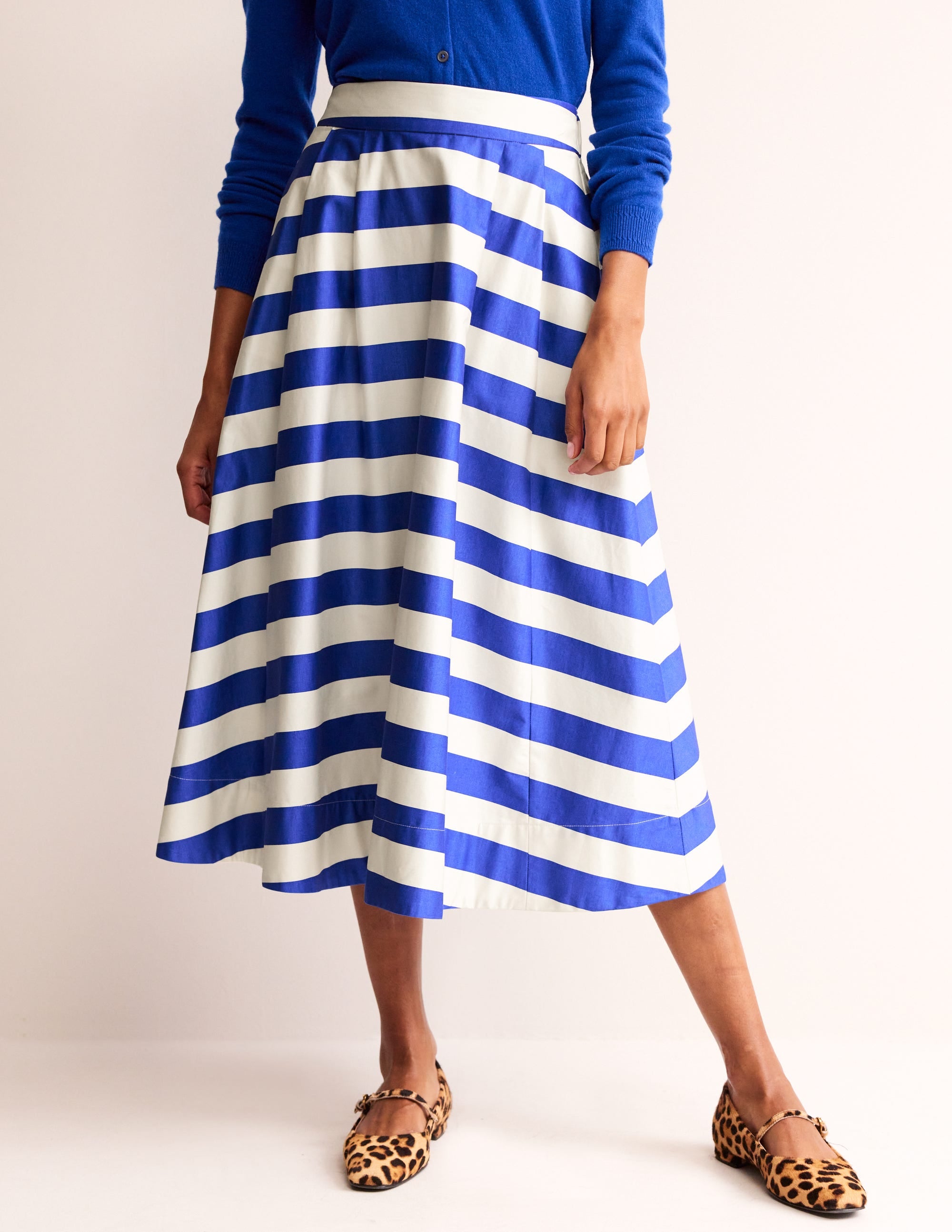 Isabella Cotton Sateen Skirt-Surf The Web and Ivory Stripe - Image 4