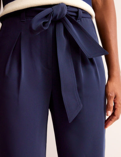 Tapered Tie Waist Trousers-French Navy