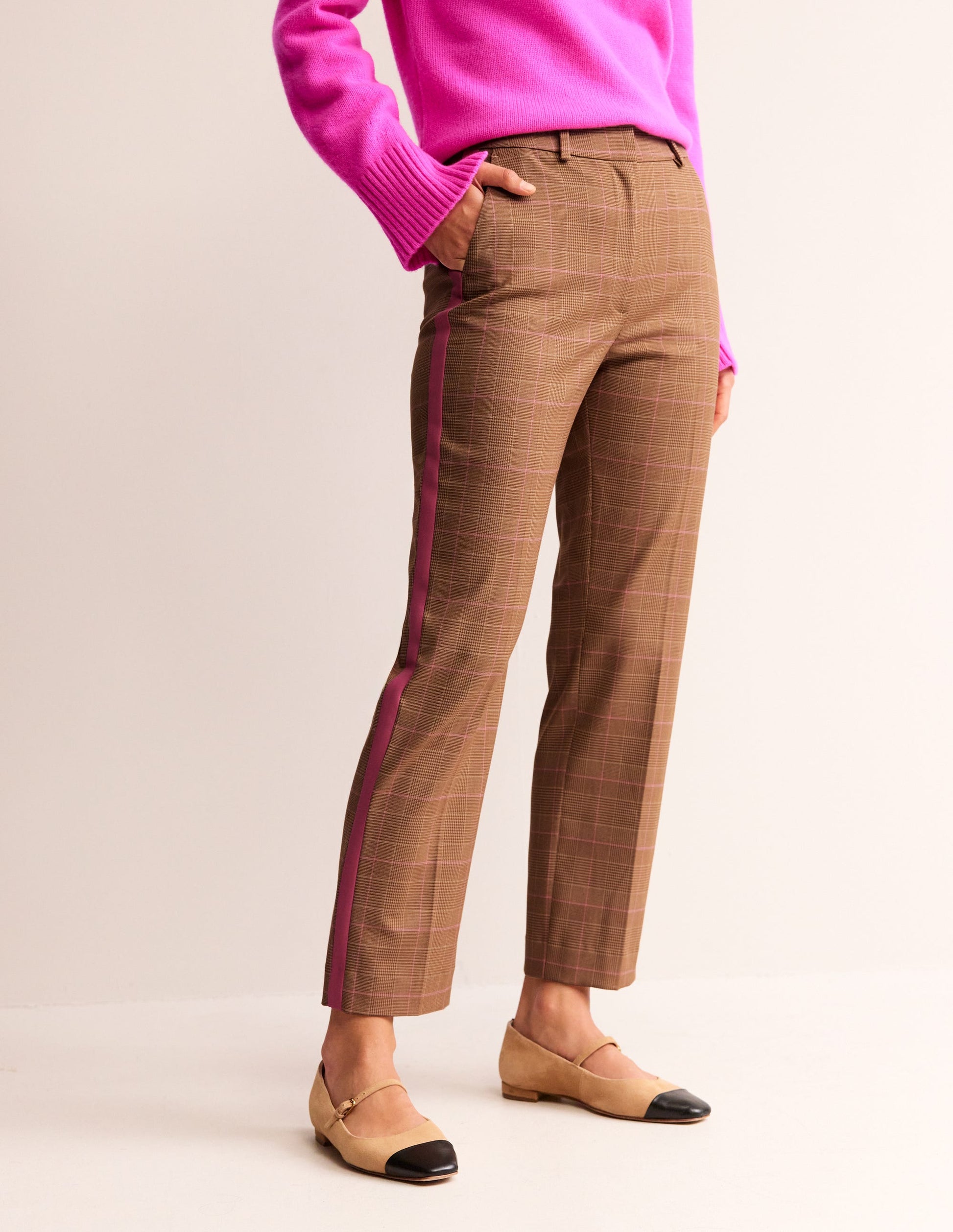 Kew Check Side Stripe Trousers-Brown and Pink Check-4