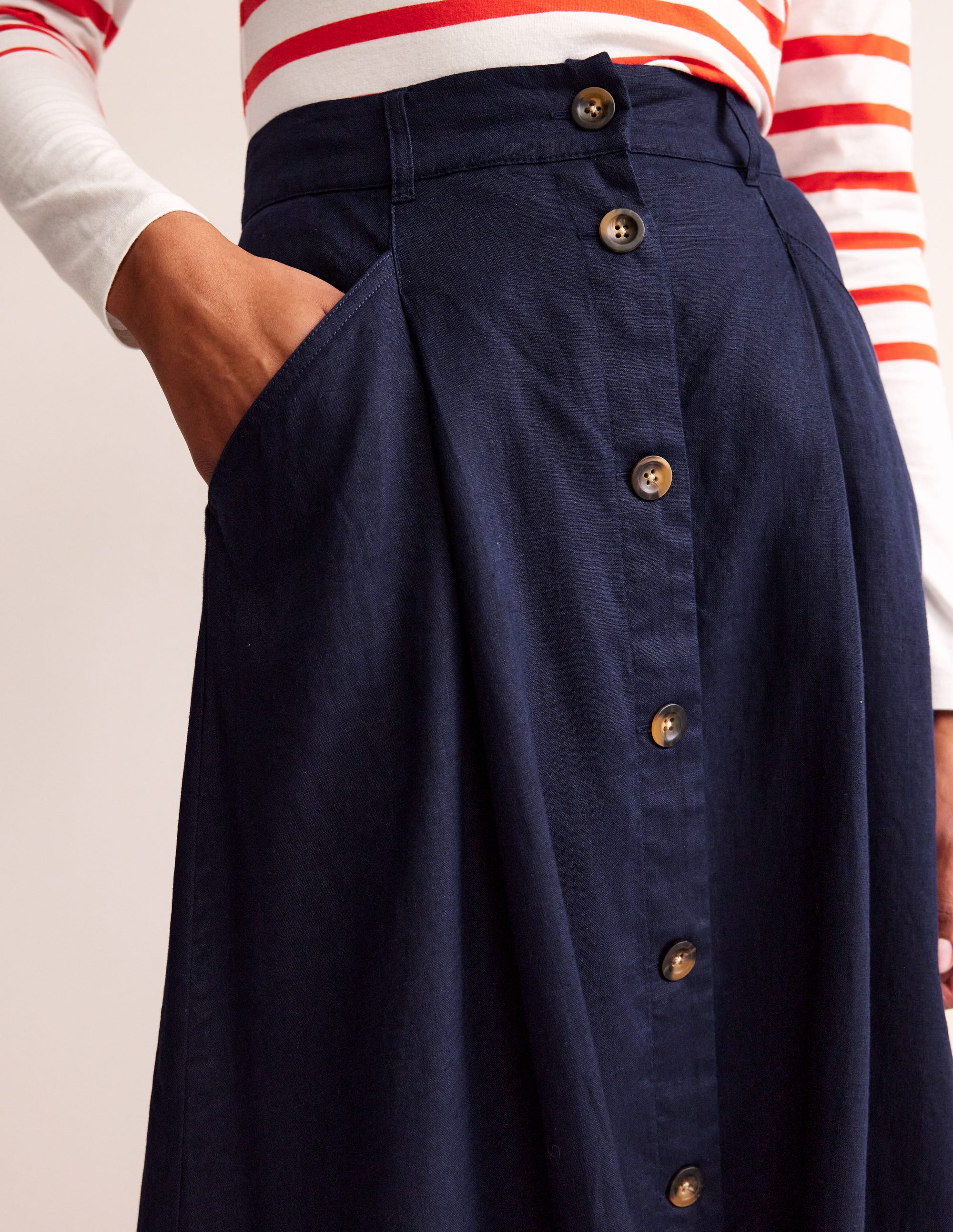 Petra Linen Midi Skirt-Navy - Image 2