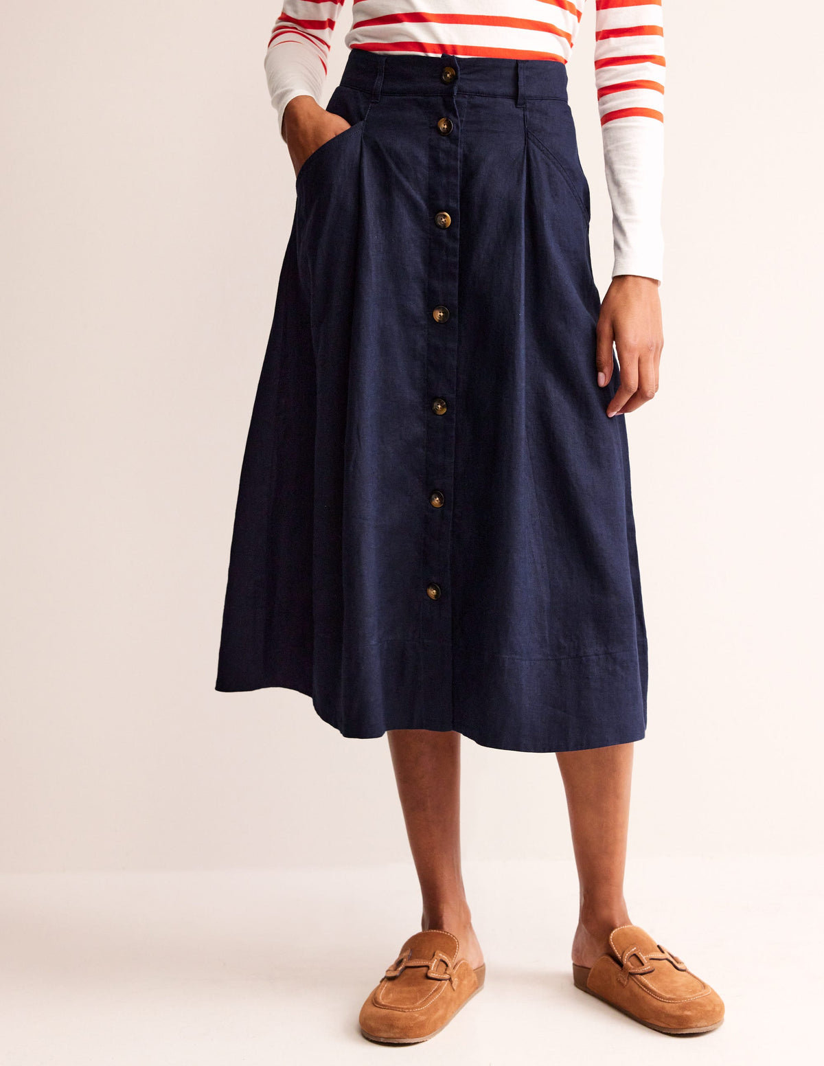 Petra Linen Midi Skirt-Navy - Image 3